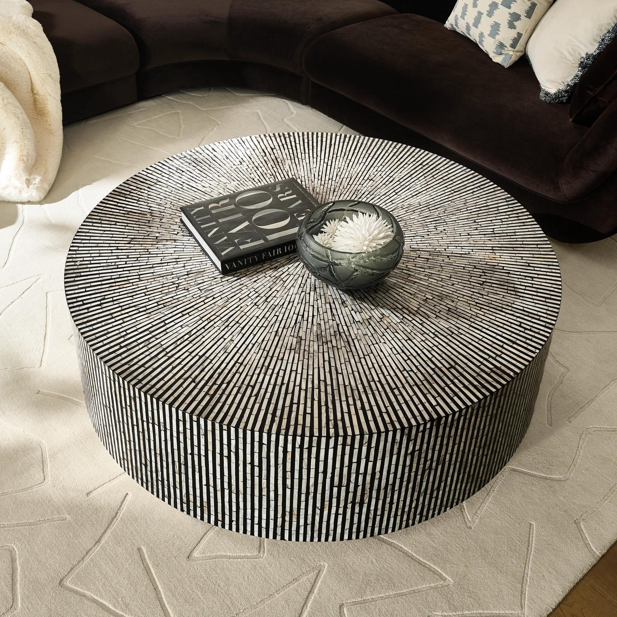 Marina Round Mosaic Black Coffee Table (52")