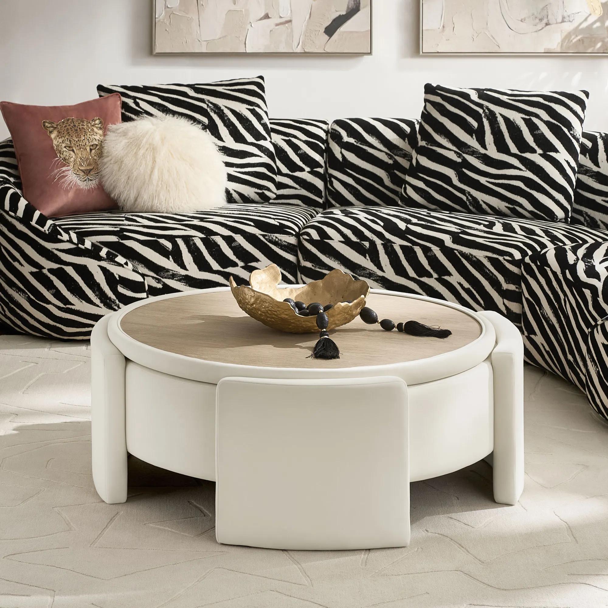Jora Round Cloud Velvet Storage Coffee Table With Reversible Tabletop (47.25")