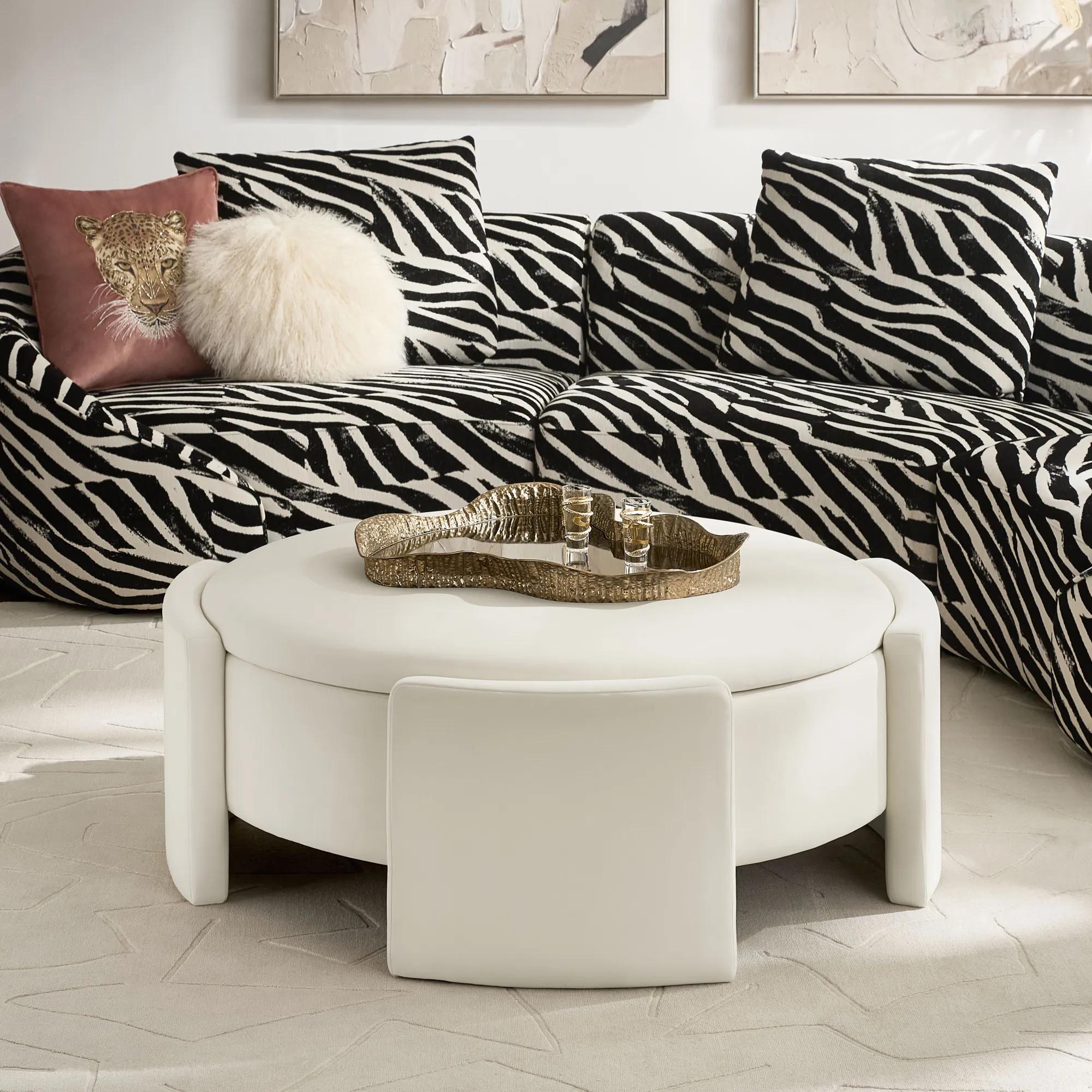 Jora Round Cloud Velvet Storage Coffee Table With Reversible Tabletop (47.25")