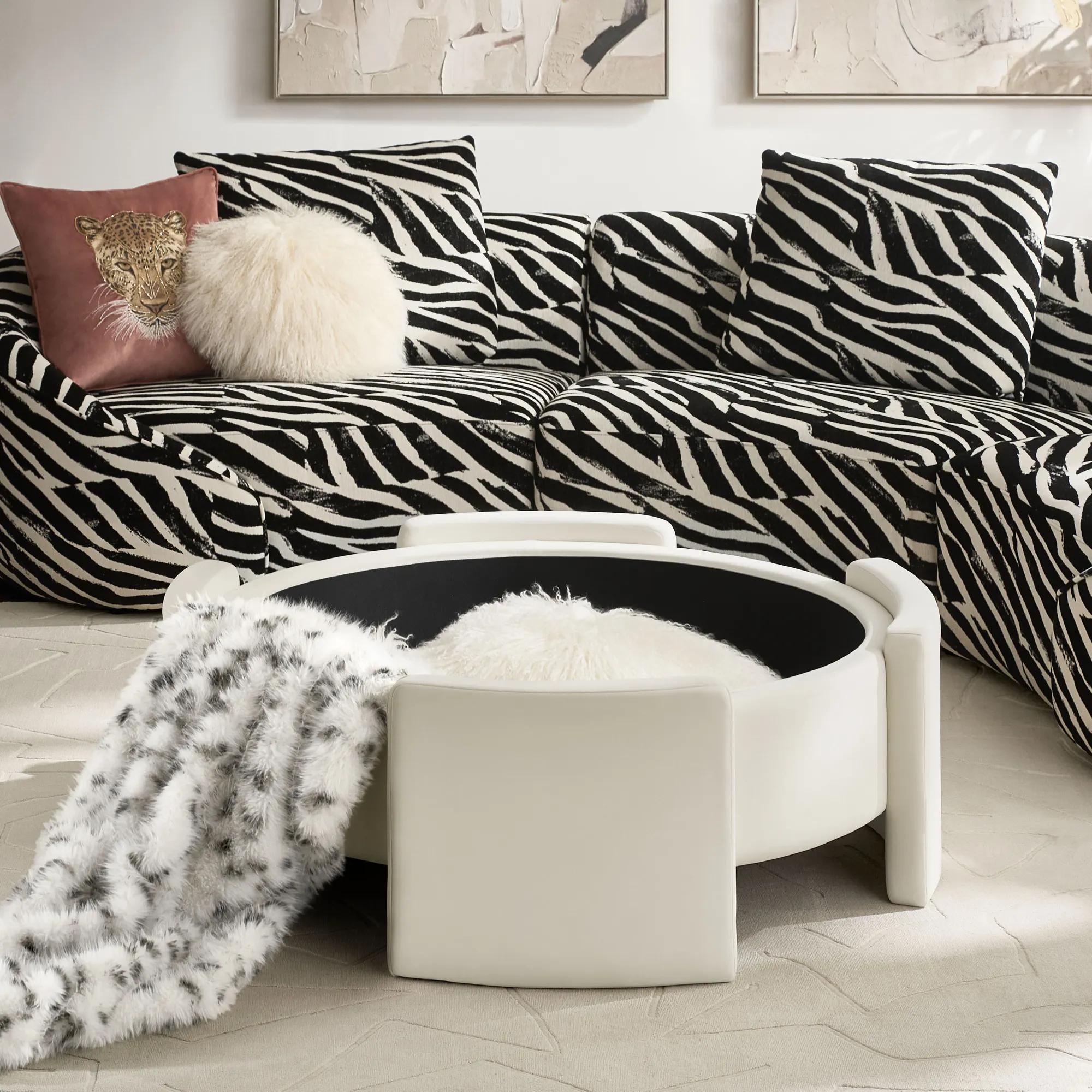 Jora Round Cloud Velvet Storage Coffee Table With Reversible Tabletop (47.25")