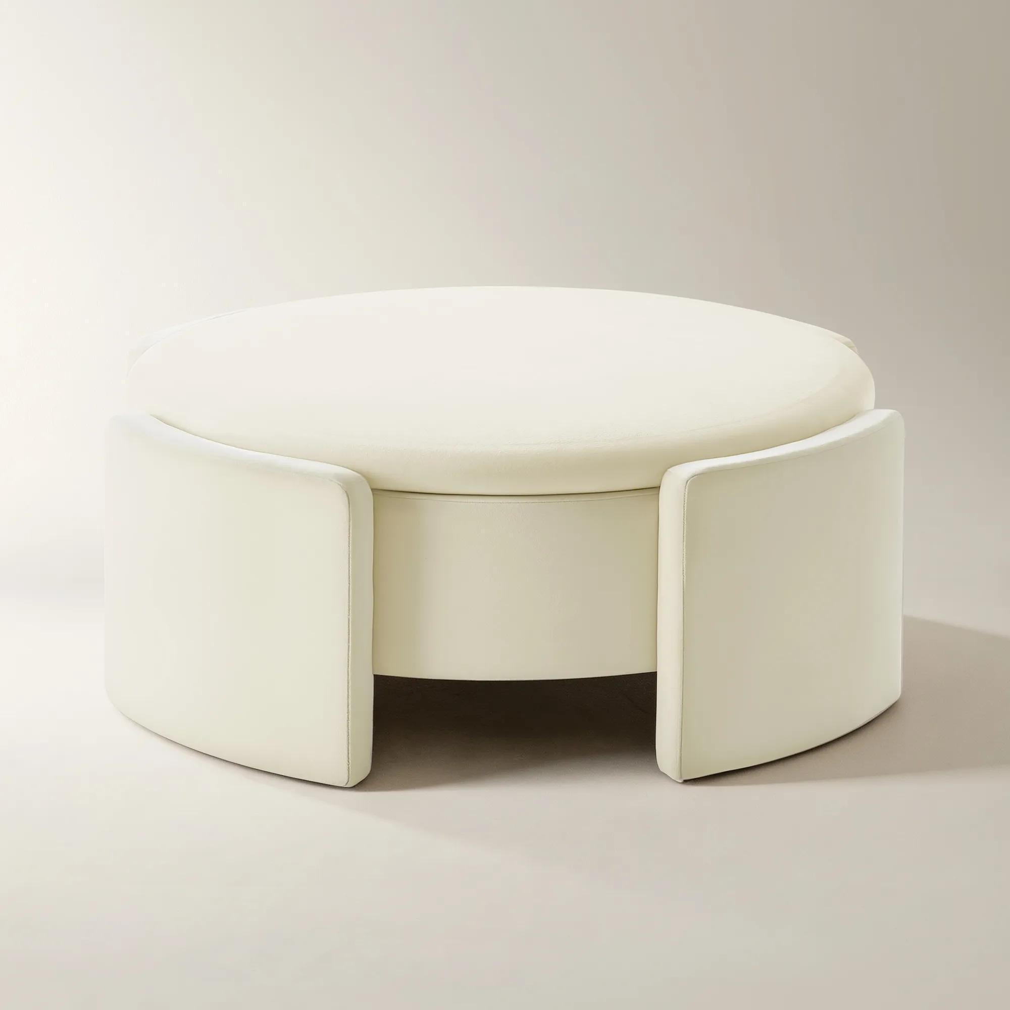 Jora Round Cloud Velvet Storage Coffee Table With Reversible Tabletop (47.25")