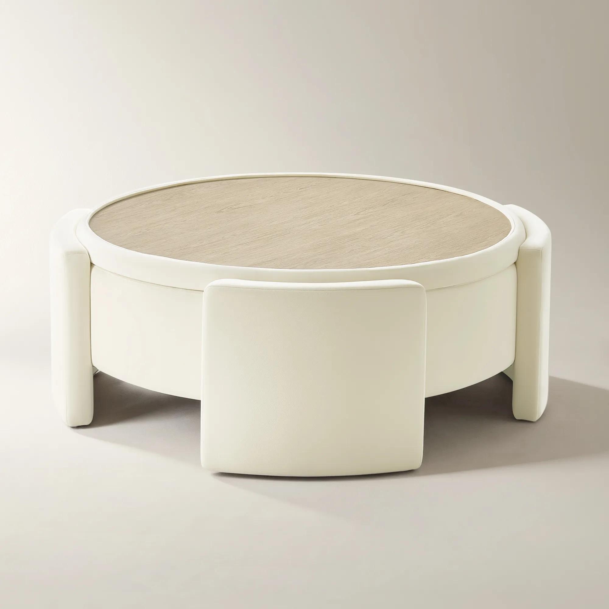 Jora Round Cloud Velvet Storage Coffee Table With Reversible Tabletop (47.25")
