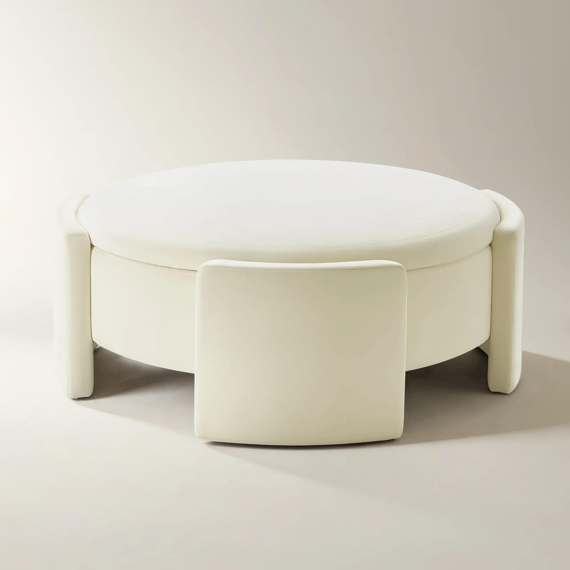 Jora Round Cloud Velvet Storage Coffee Table With Reversible Tabletop (47.25")