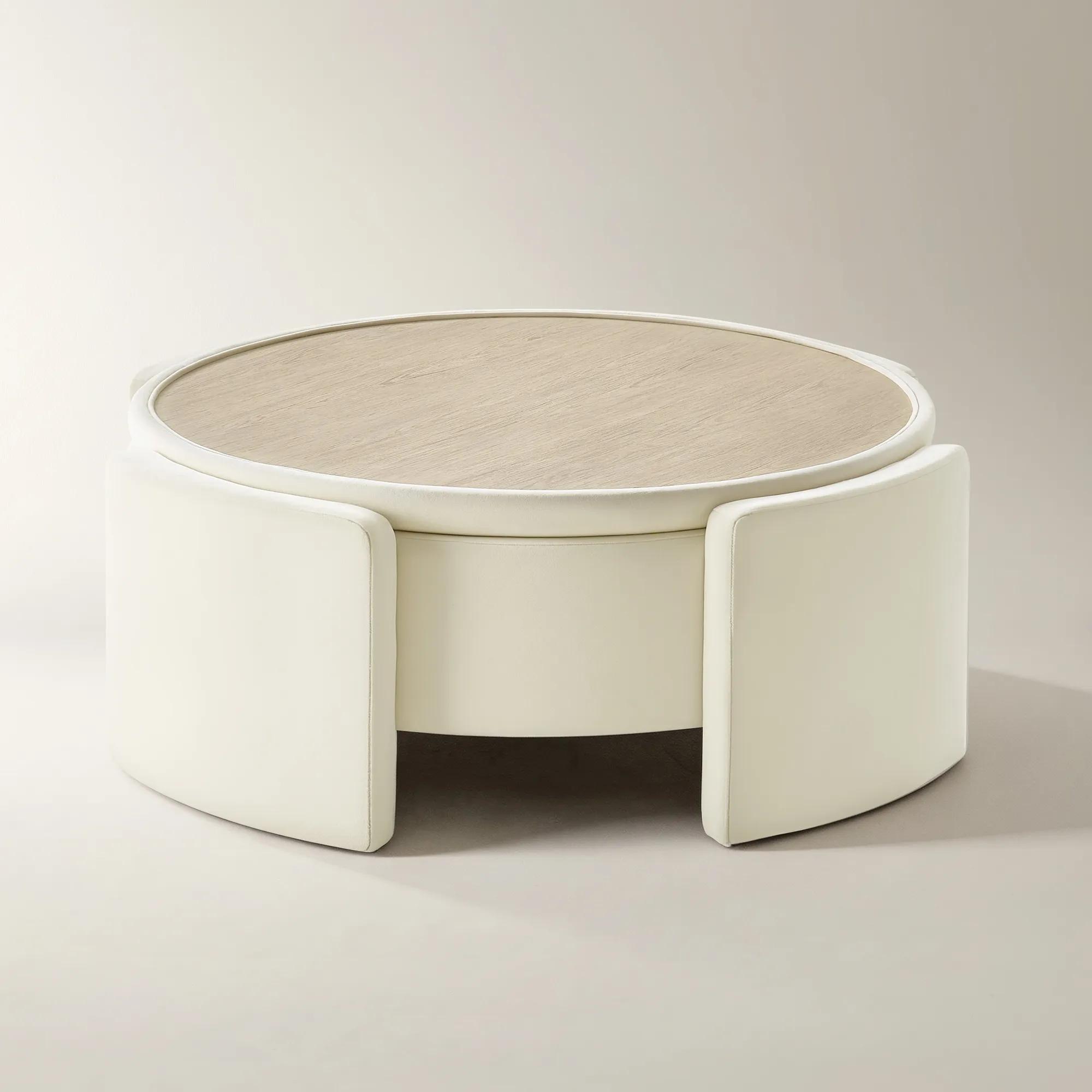 Jora Round Cloud Velvet Storage Coffee Table With Reversible Tabletop (47.25")