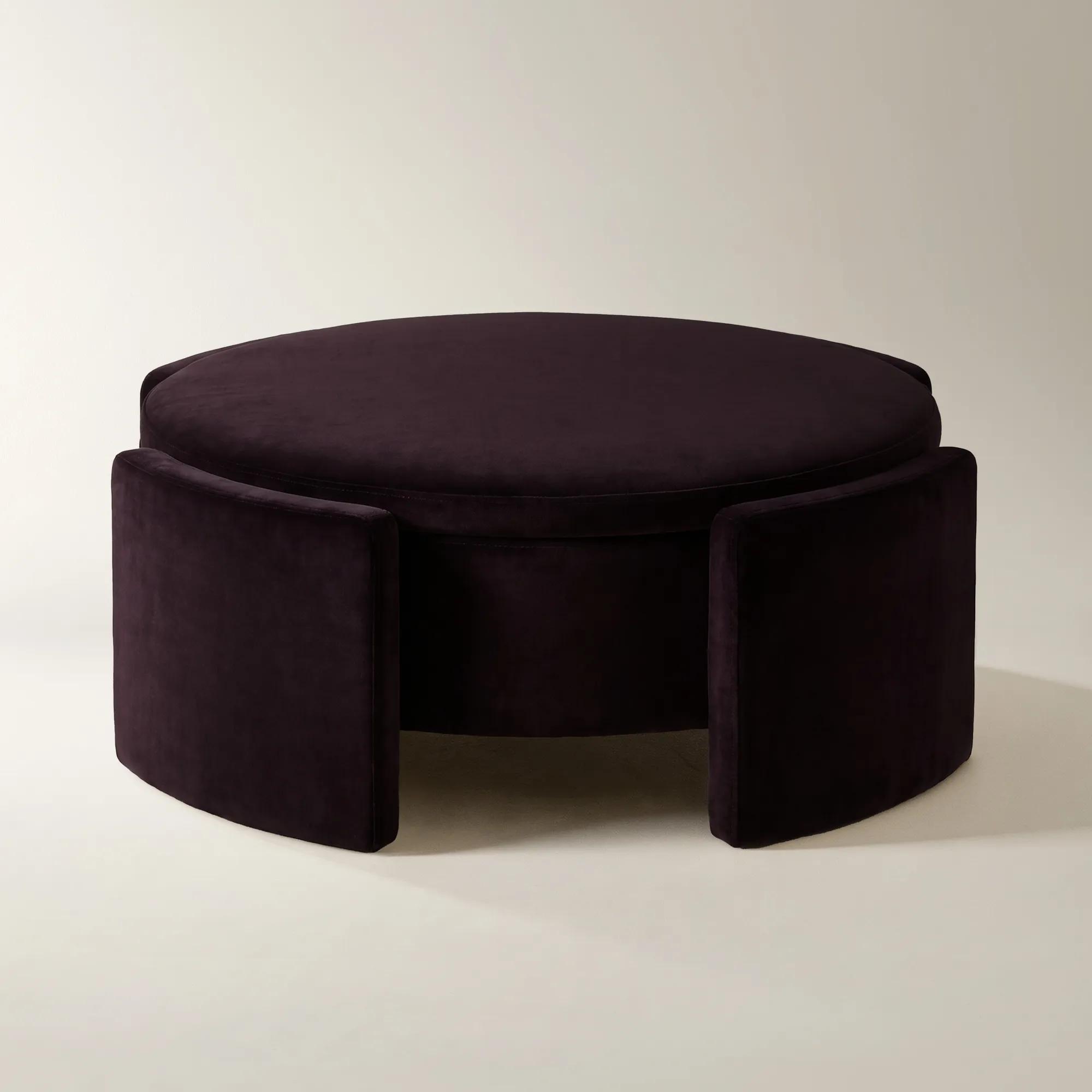 Jora Round Fig Velvet Storage Coffee Table With Reversible Tabletop (47.25")
