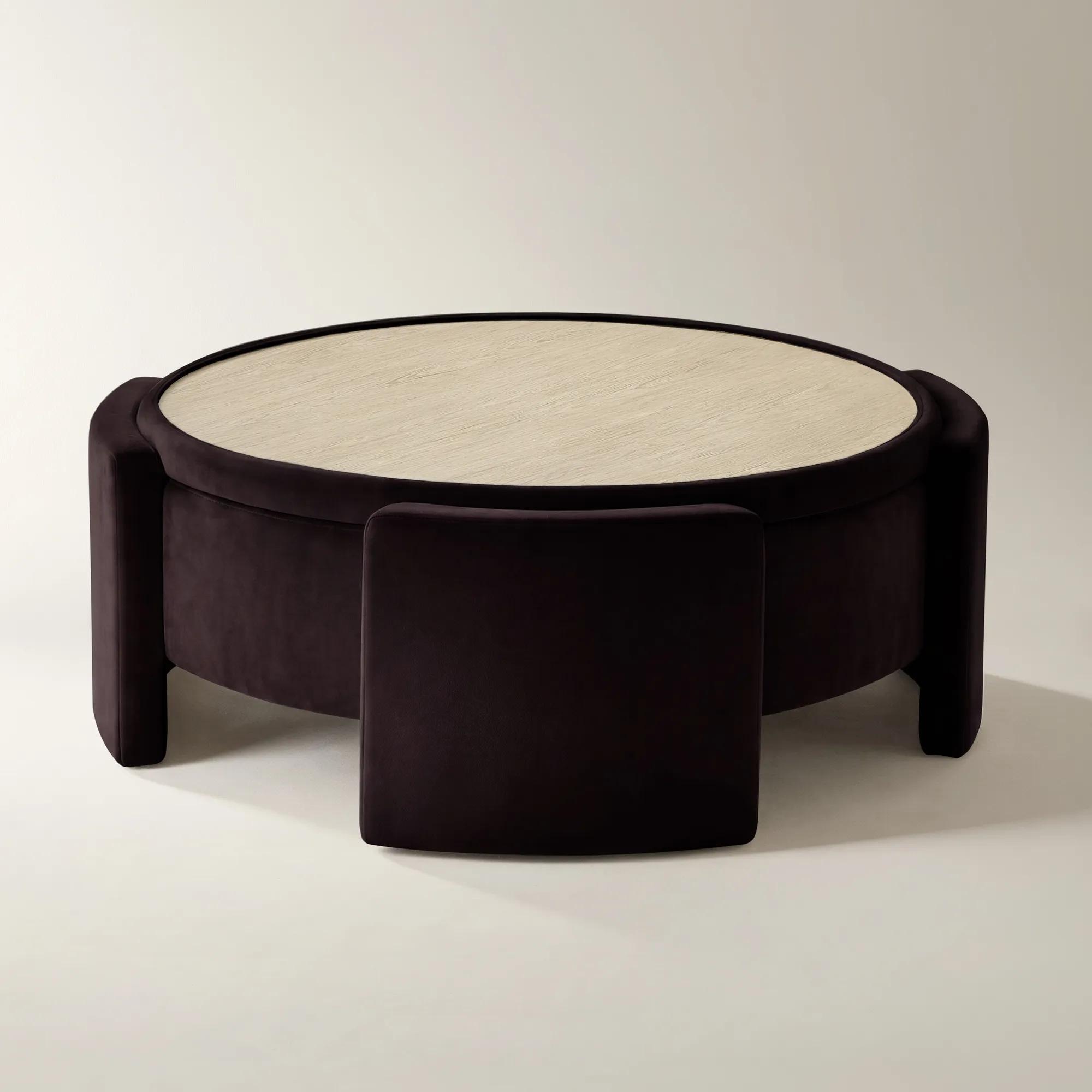 Jora Round Fig Velvet Storage Coffee Table With Reversible Tabletop (47.25")