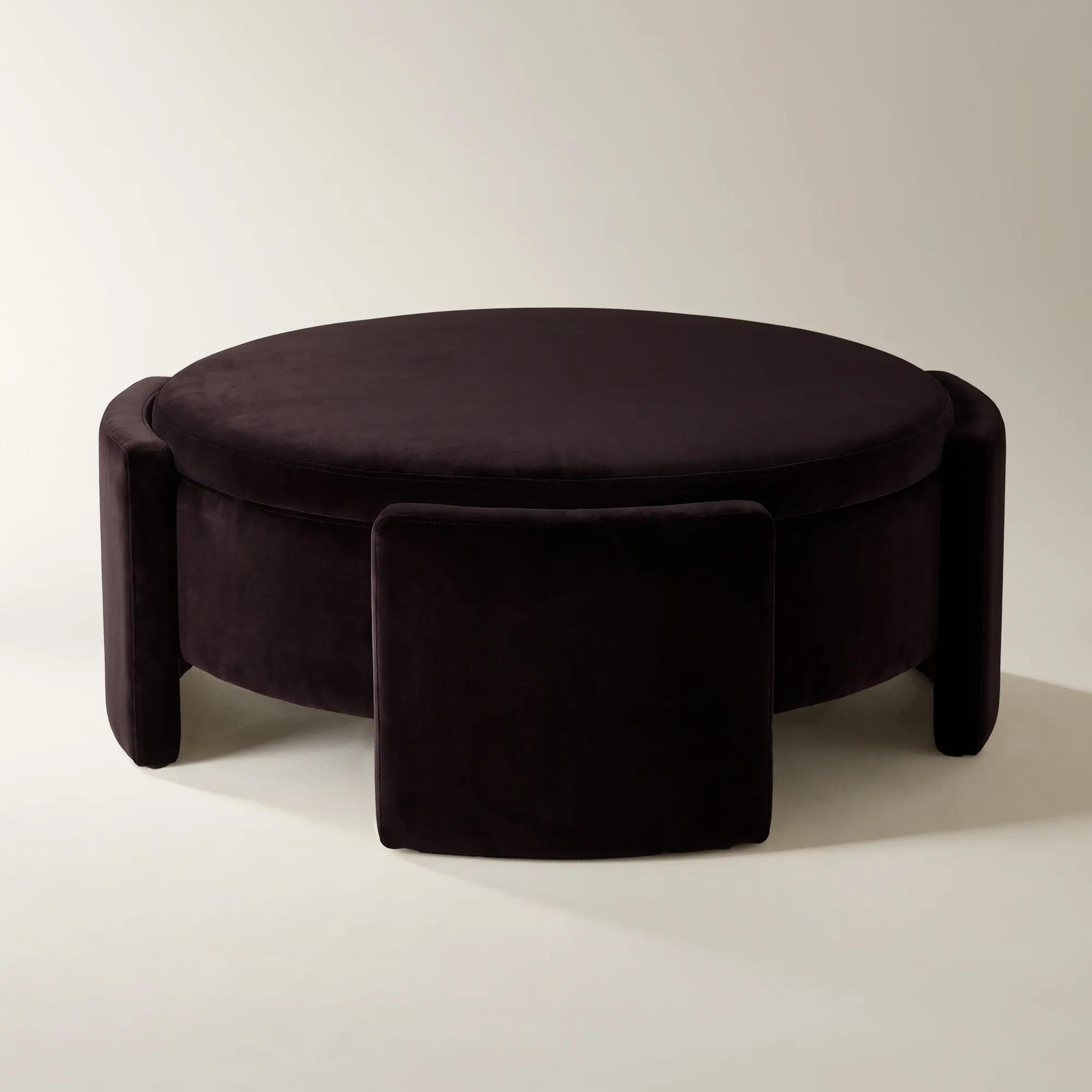 Jora Round Fig Velvet Storage Coffee Table With Reversible Tabletop (47.25")