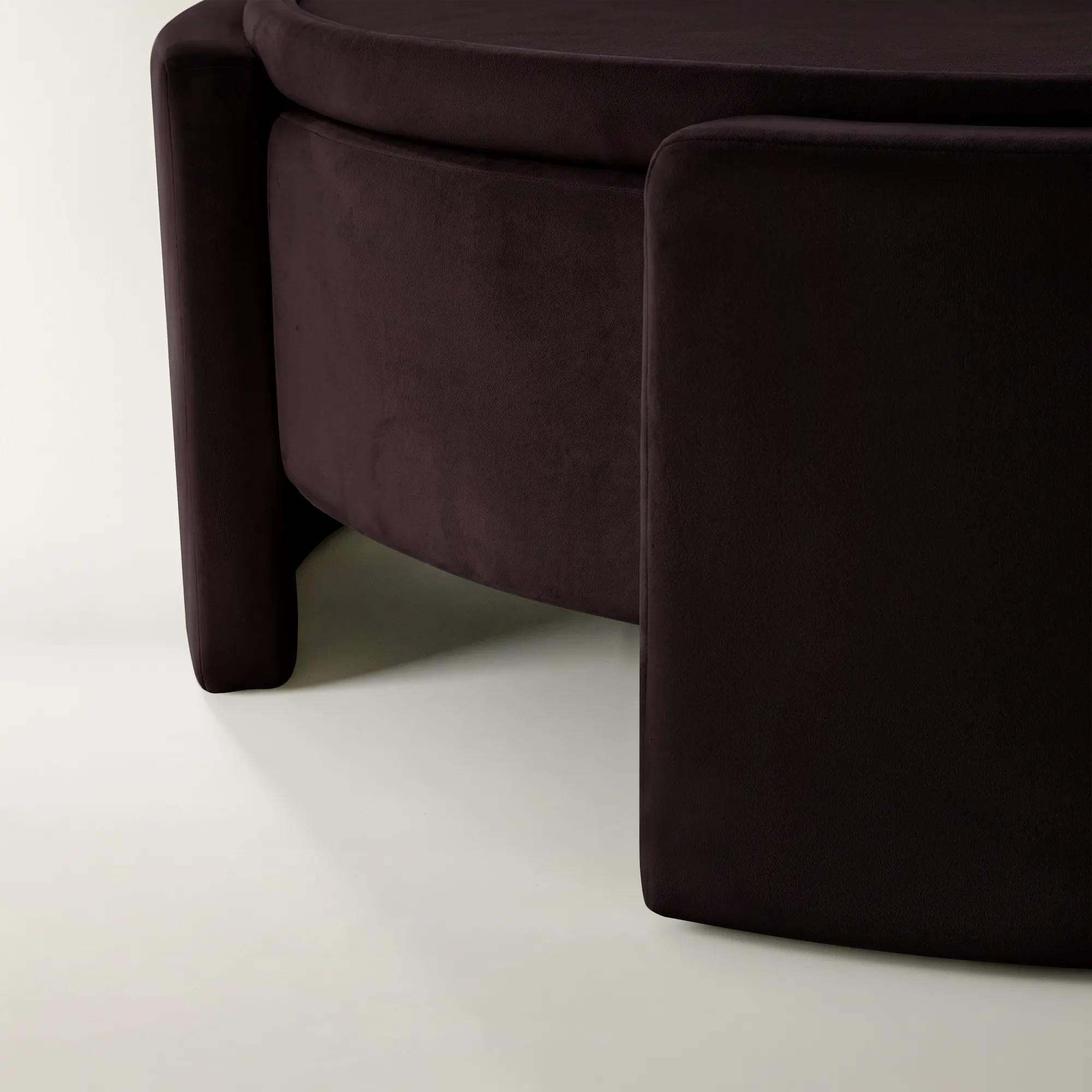 Jora Round Fig Velvet Storage Coffee Table With Reversible Tabletop (47.25")