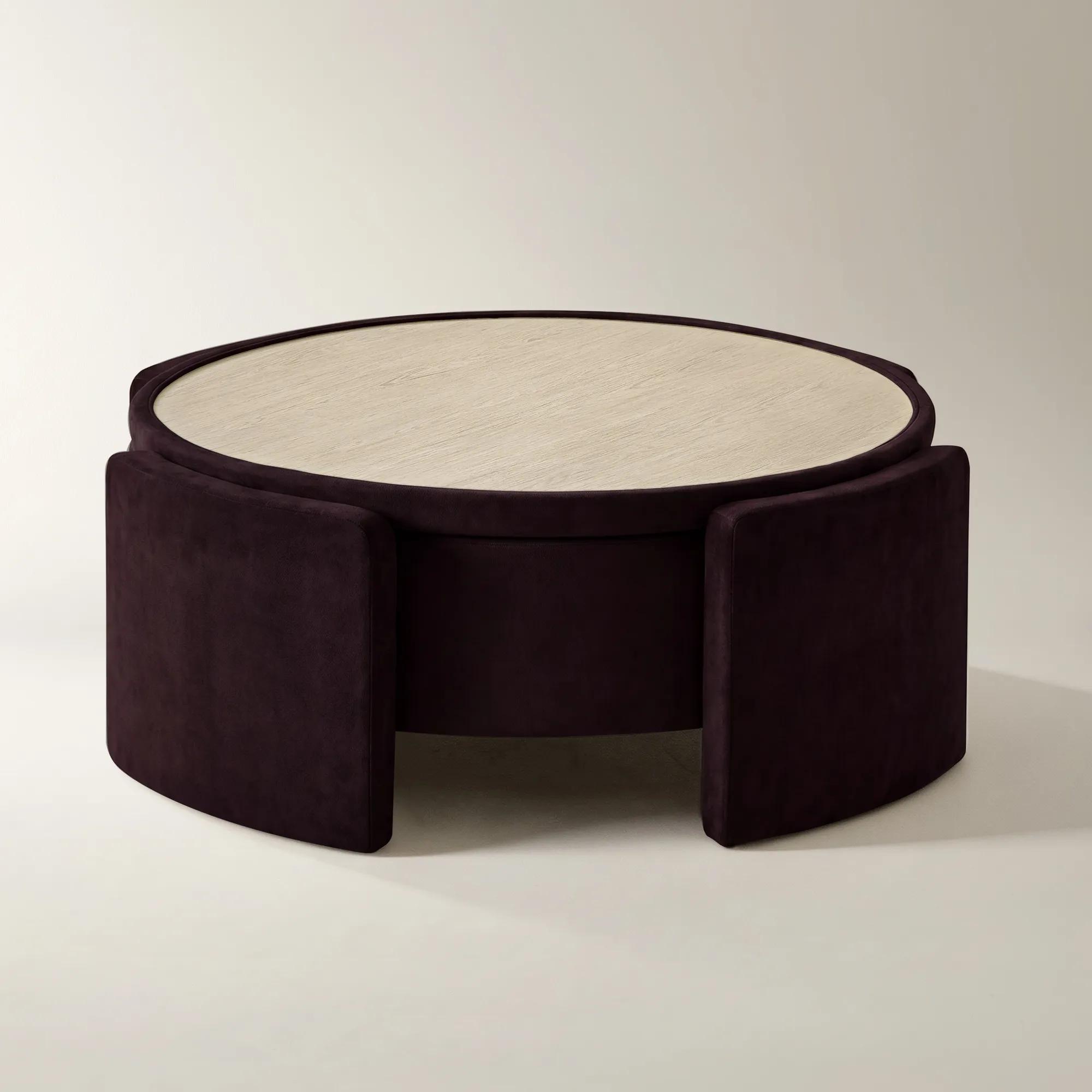 Jora Round Fig Velvet Storage Coffee Table With Reversible Tabletop (47.25")