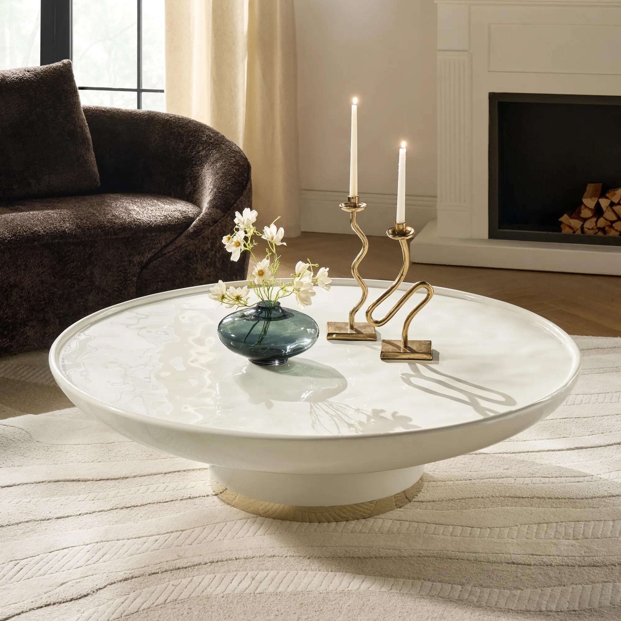 Celia Lacquered Cloud Resin Indoor/Outdoor Coffee Table (54")