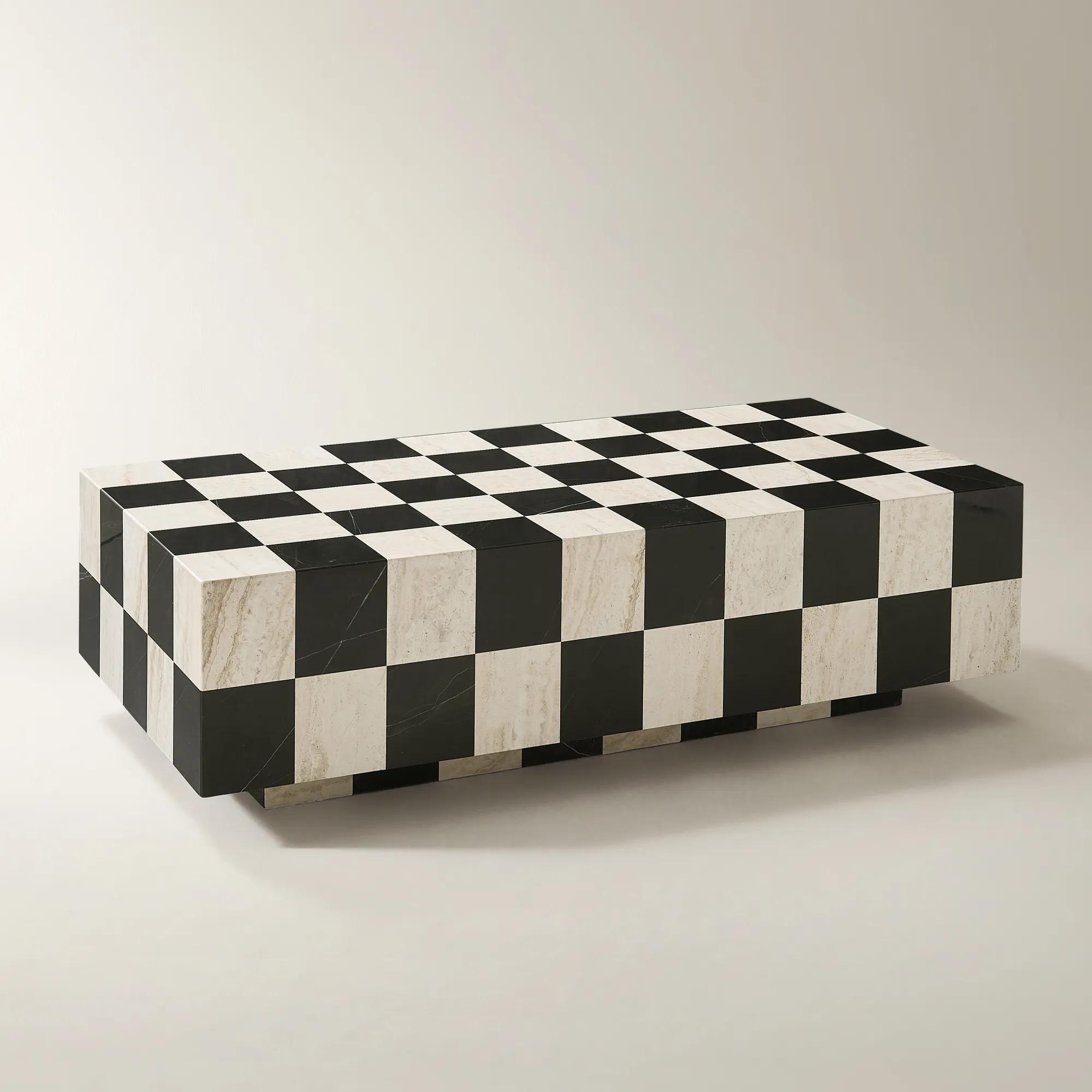 Chessa Rectangular Chequered Marble Coffee Table (53.1")