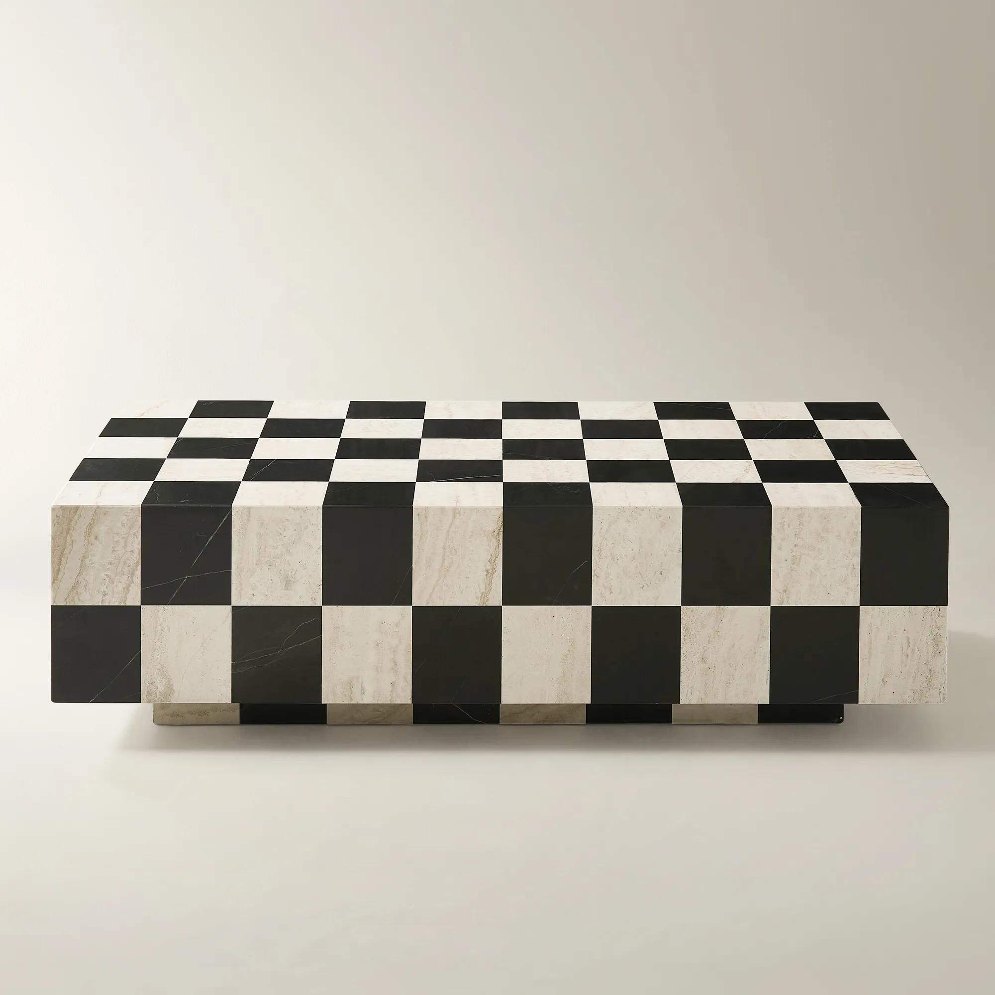 Chessa Rectangular Chequered Marble Coffee Table (53.1")
