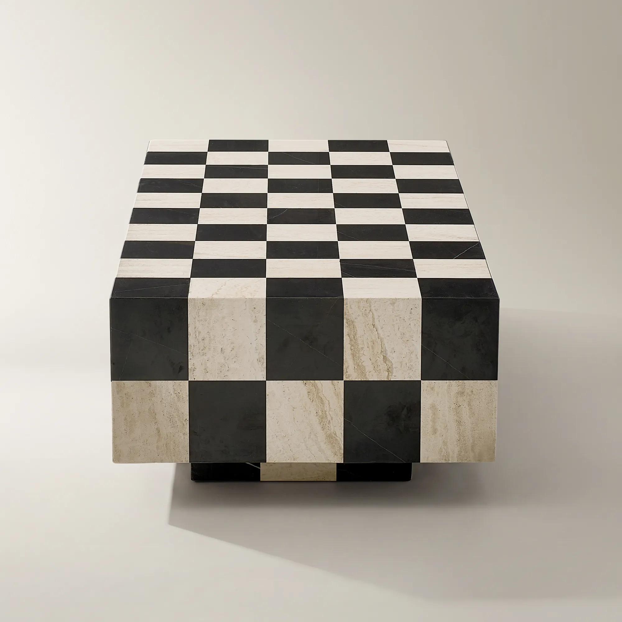 Chessa Rectangular Chequered Marble Coffee Table (53.1")