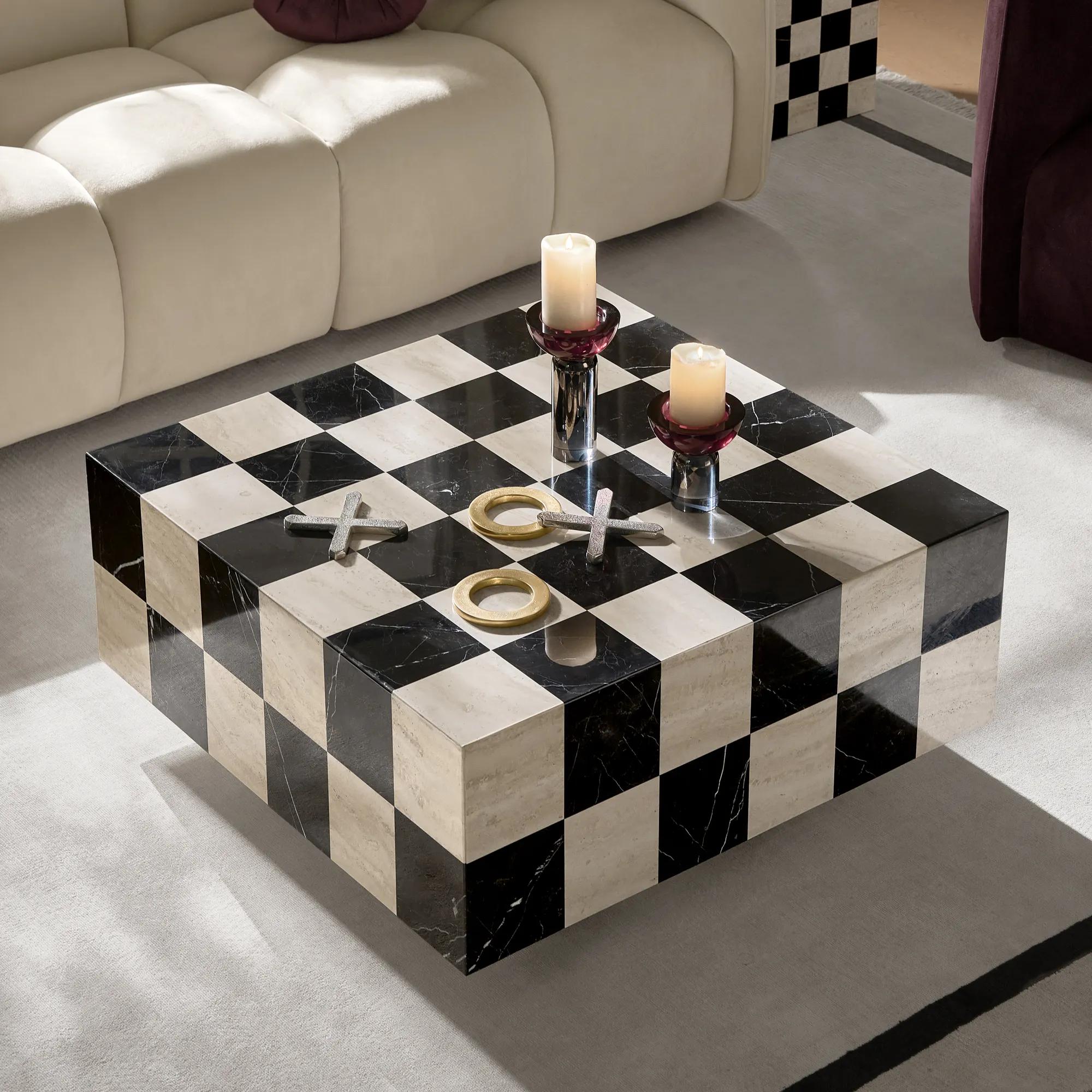 Chessa Square Chequered Marble Coffee Table (31.9")