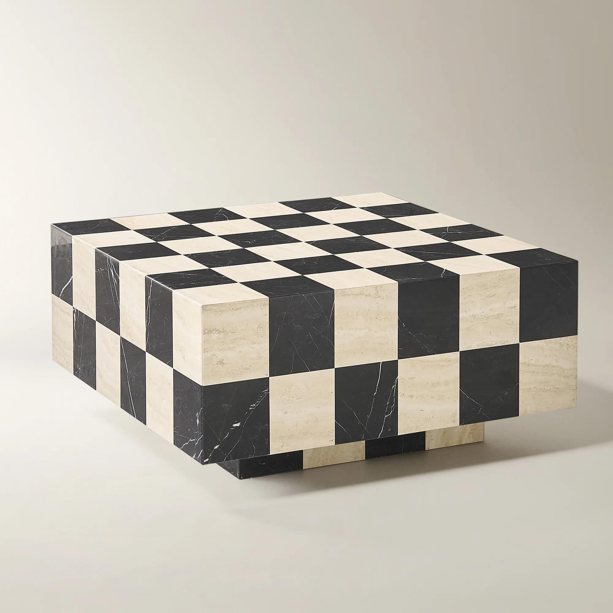 Chessa Square Chequered Marble Coffee Table (31.9")