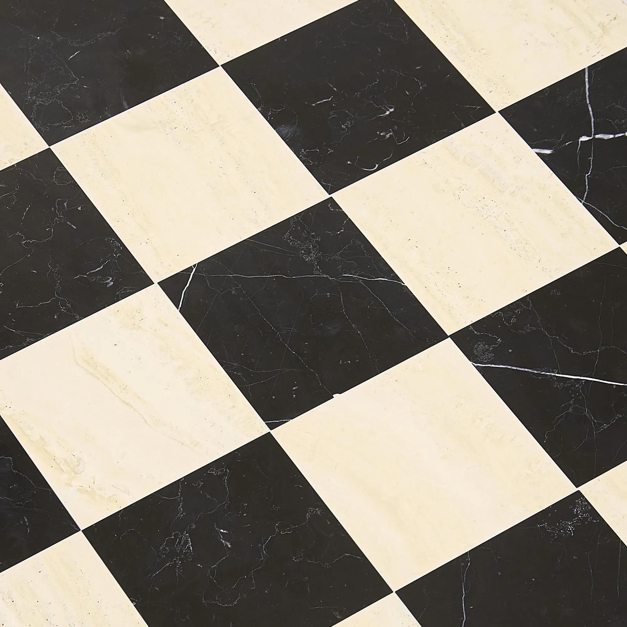 Chessa Square Chequered Marble End Table (12")