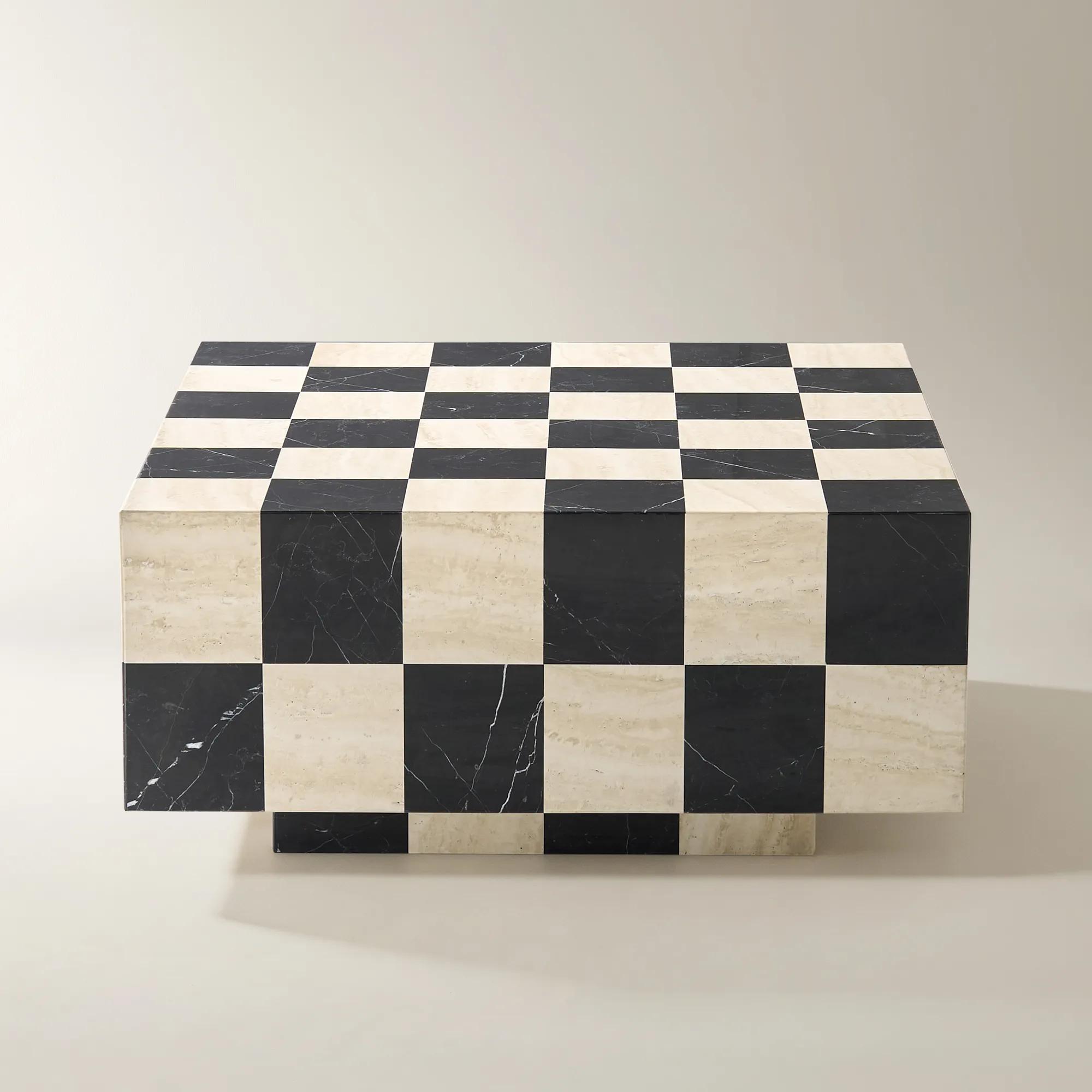 Chessa Square Chequered Marble Coffee Table (31.9")