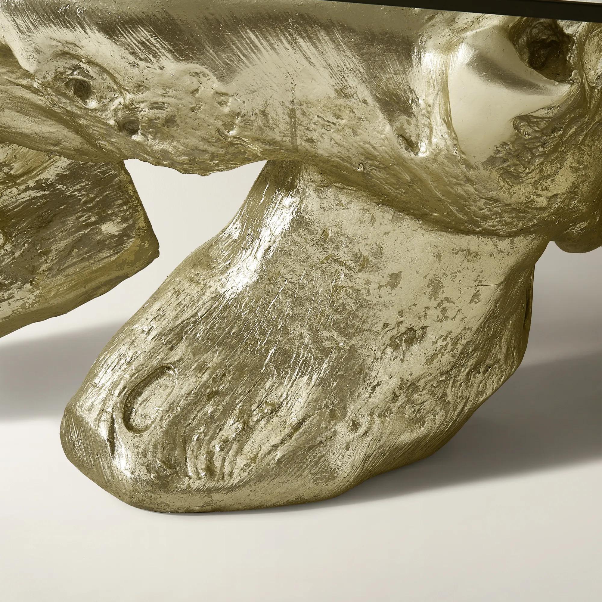 Sequoia Champagne Gold Resin Coffee Table With Glass Top (44")
