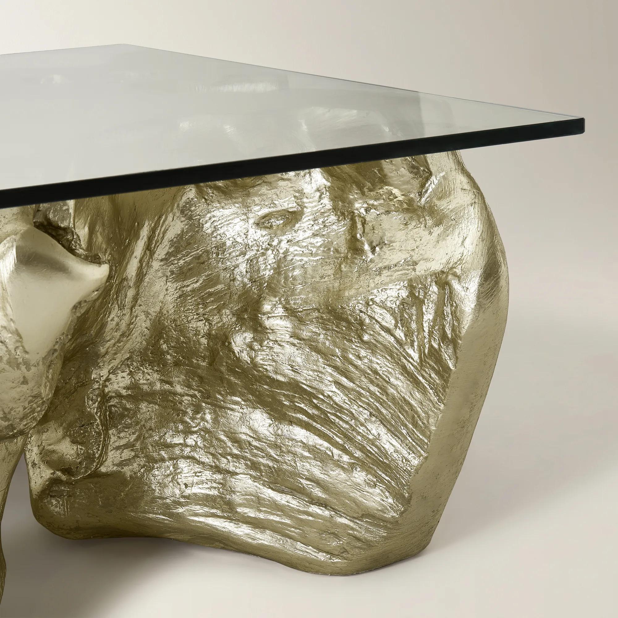 Sequoia Champagne Gold Resin Coffee Table With Glass Top (44")