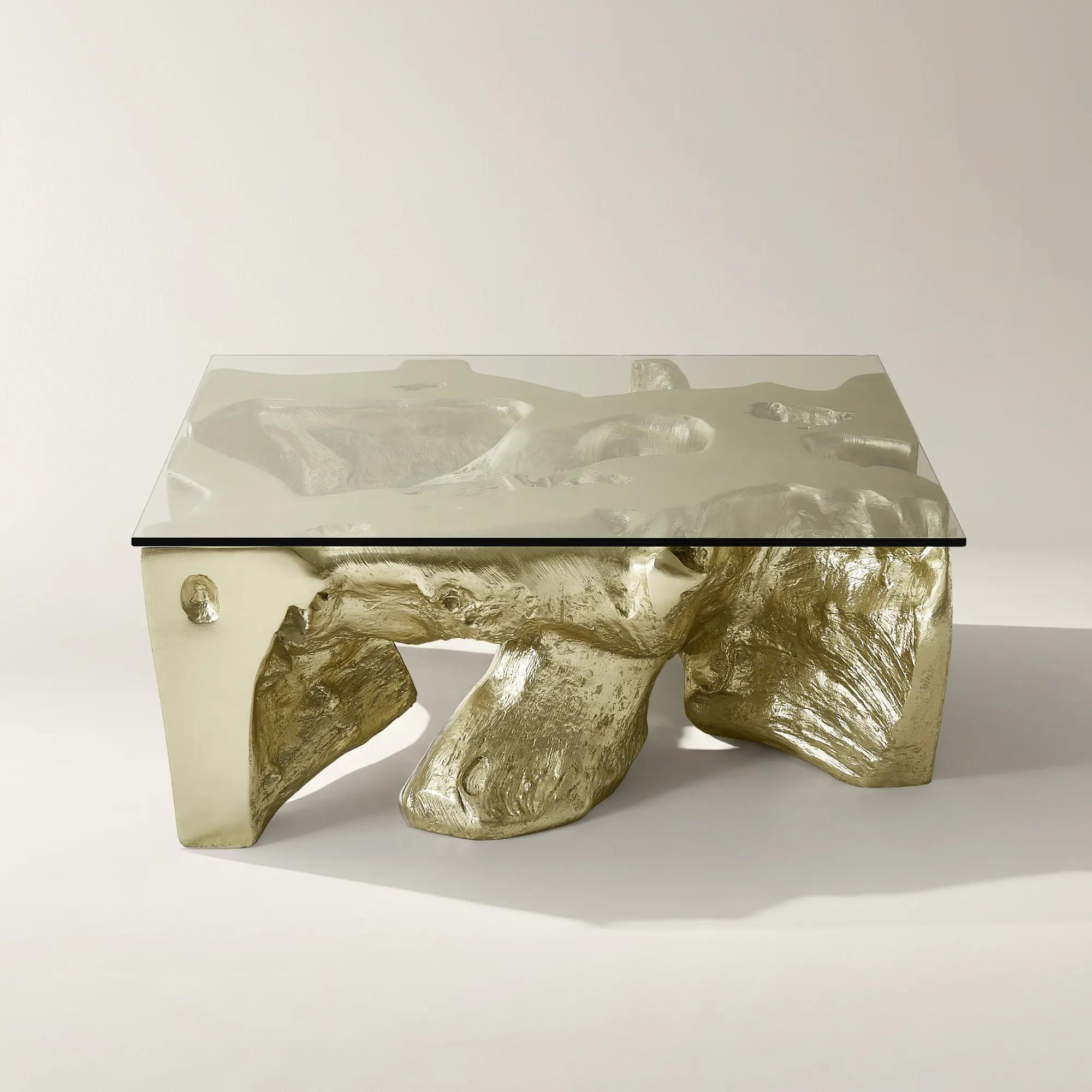 Sequoia Champagne Gold Resin Coffee Table With Glass Top (44")