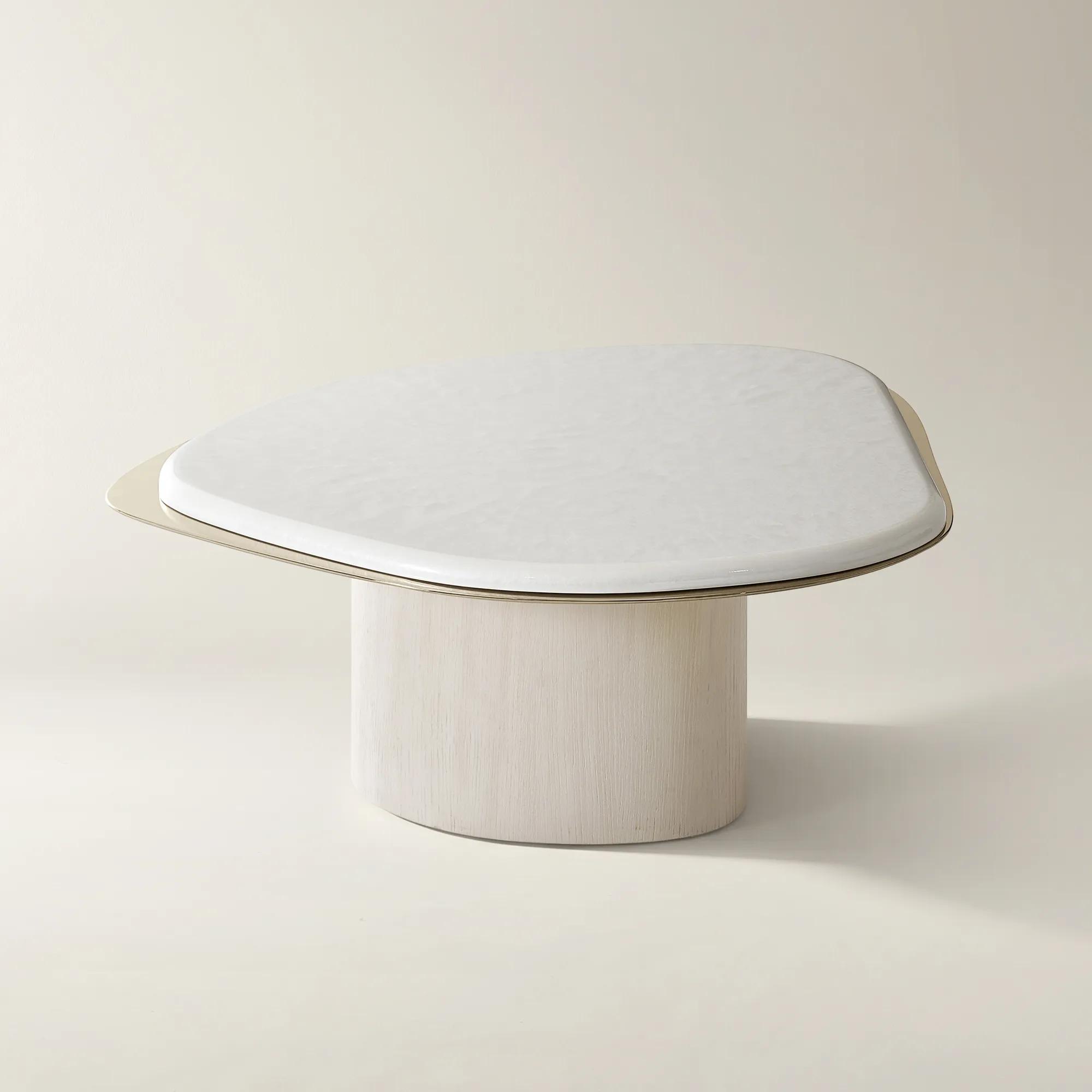 Lumina Bleached Oak Coffee Table With Pearl Lacquered Top (32")