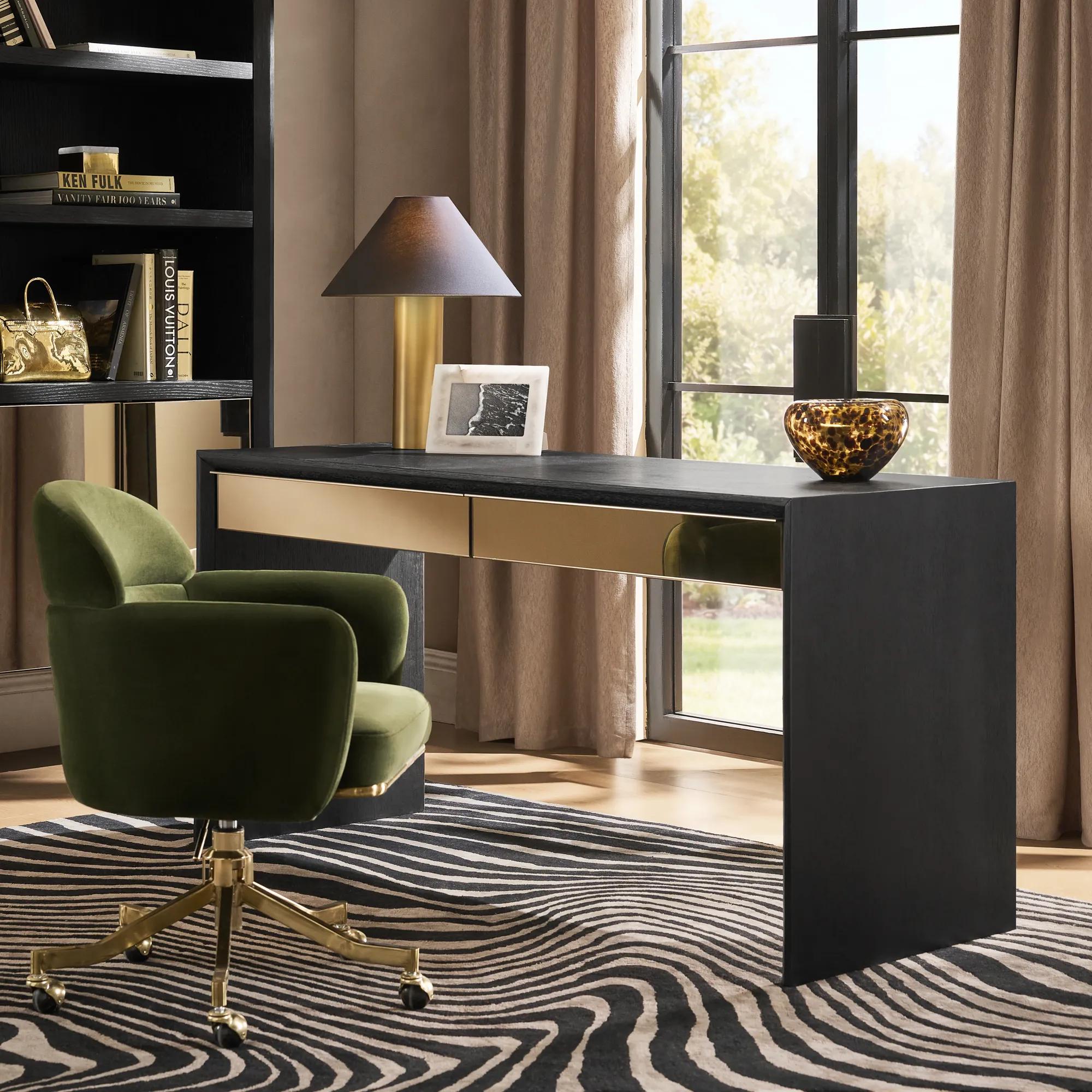 Glimmer Mirrored 2-Drawer Black Oak Desk (62")