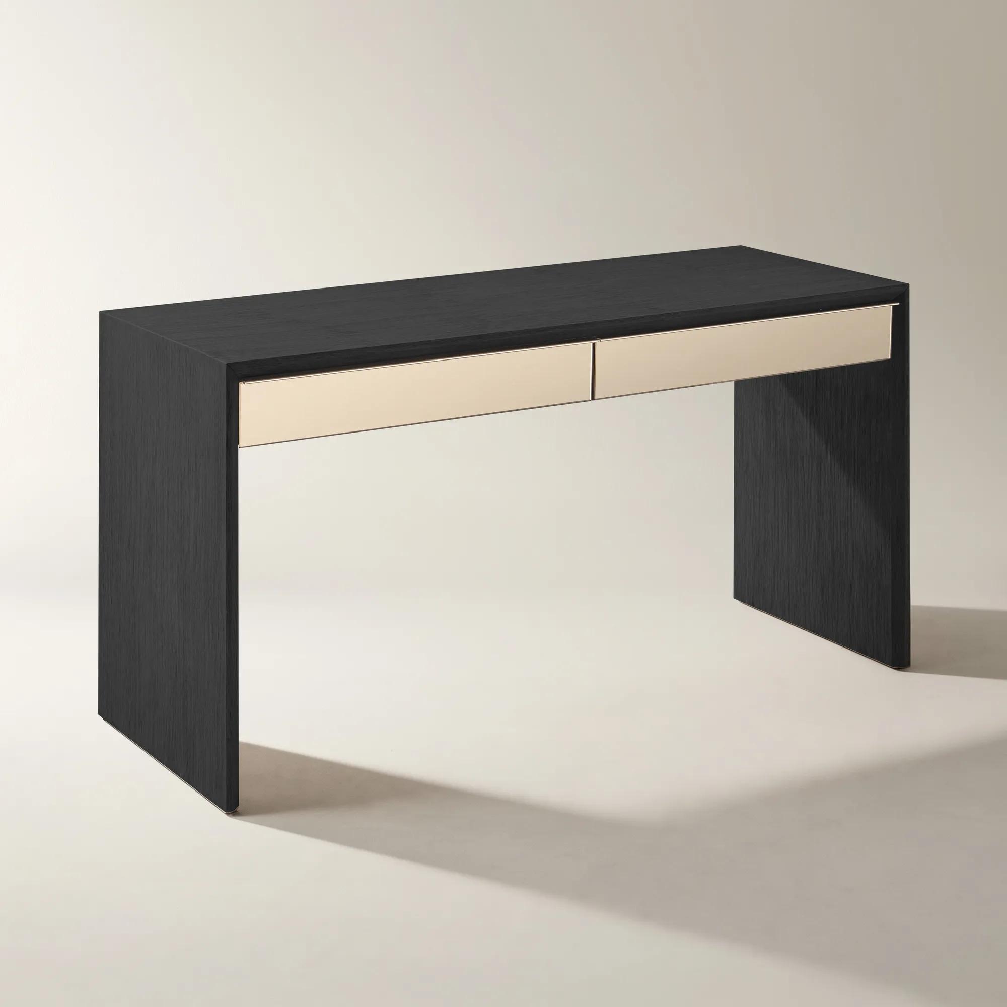 Glimmer Mirrored 2-Drawer Black Oak Desk (62")