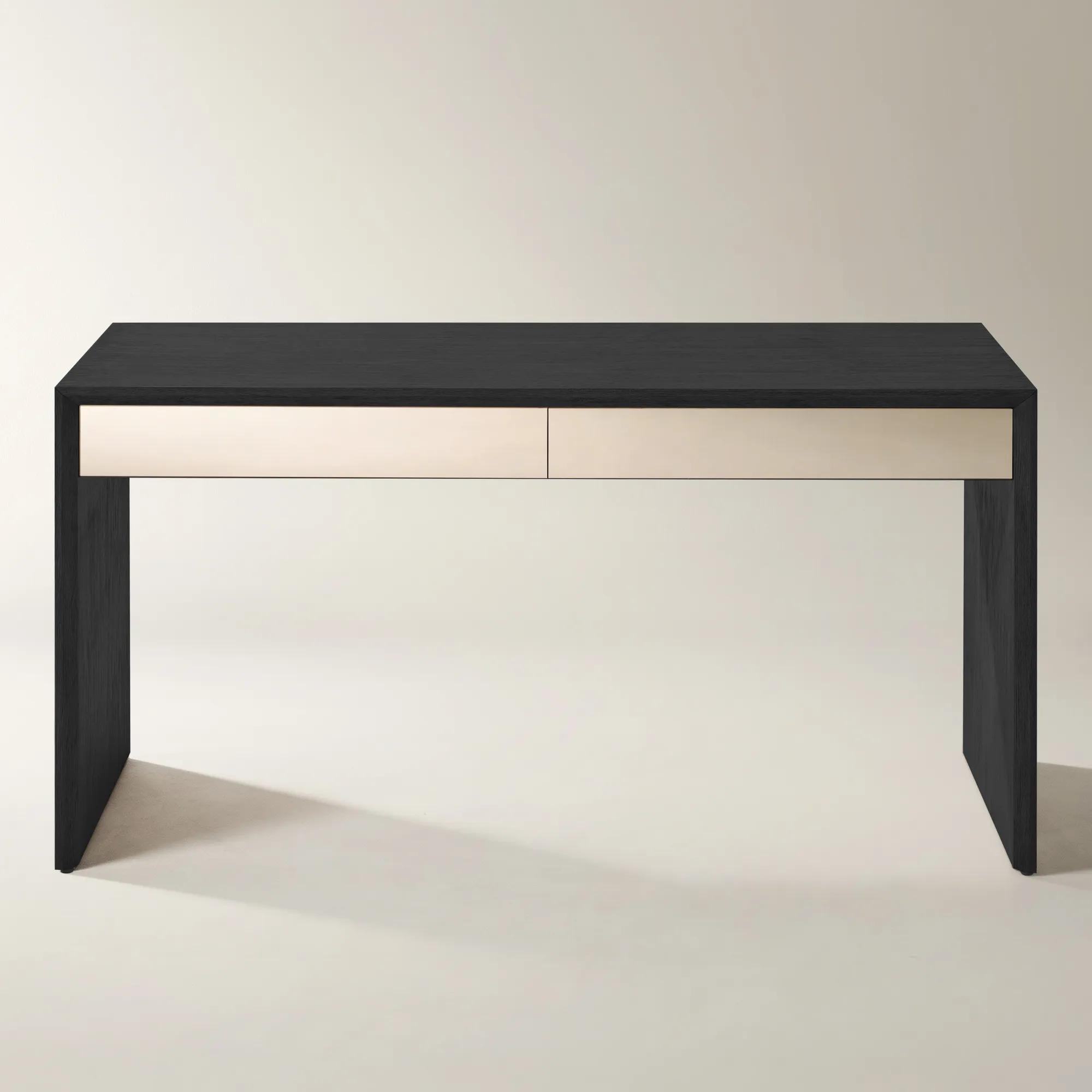 Glimmer Mirrored 2-Drawer Black Oak Desk (62")