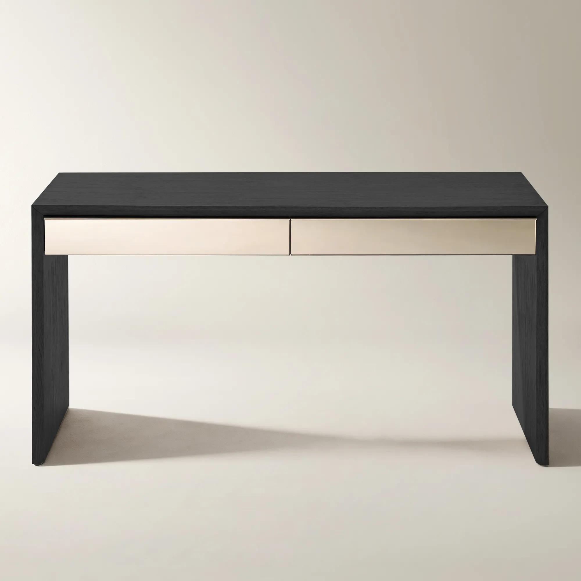 Glimmer Mirrored 2-Drawer Black Oak Desk (62")