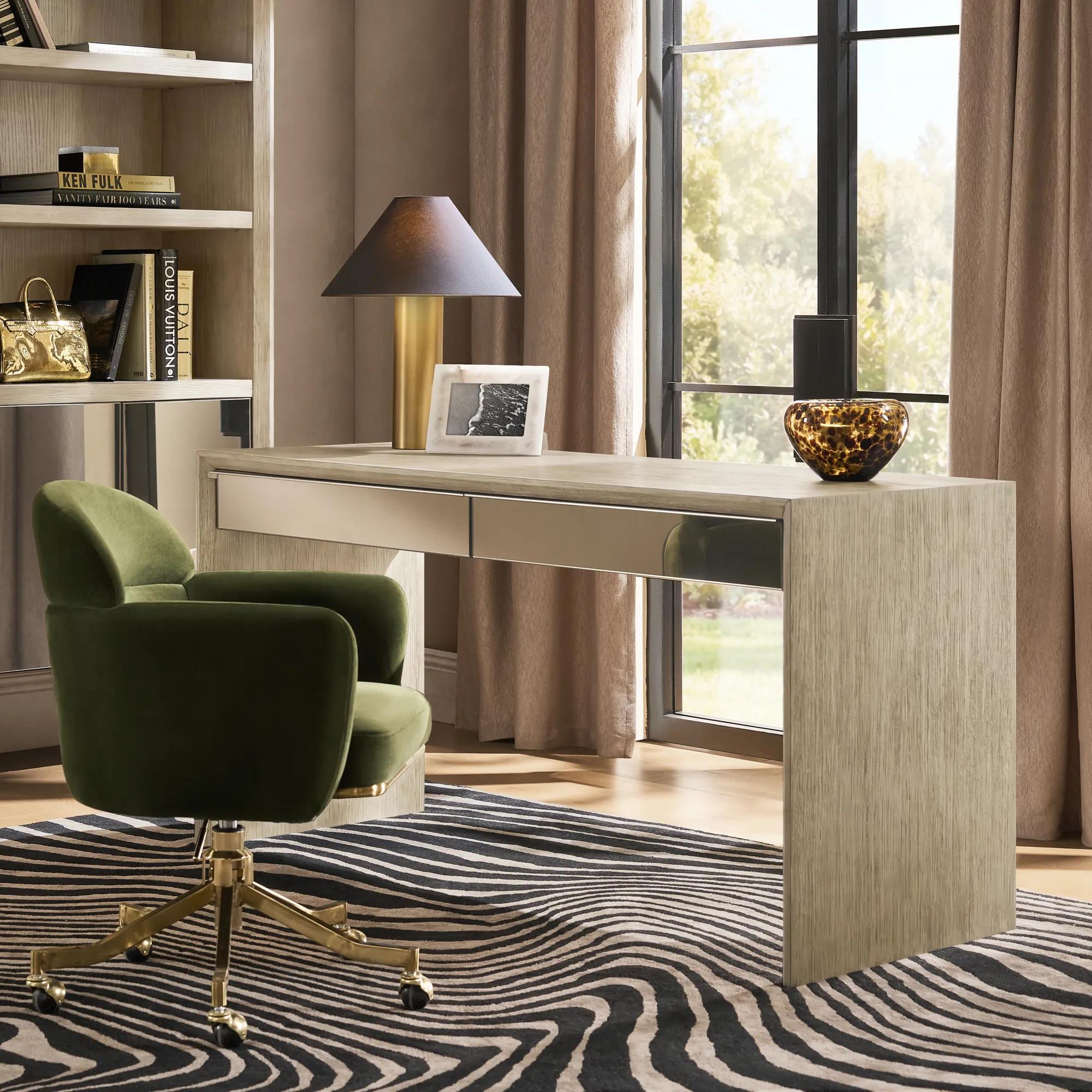 Glimmer Mirrored 2-Drawer Sea Drift Oak Desk (62")