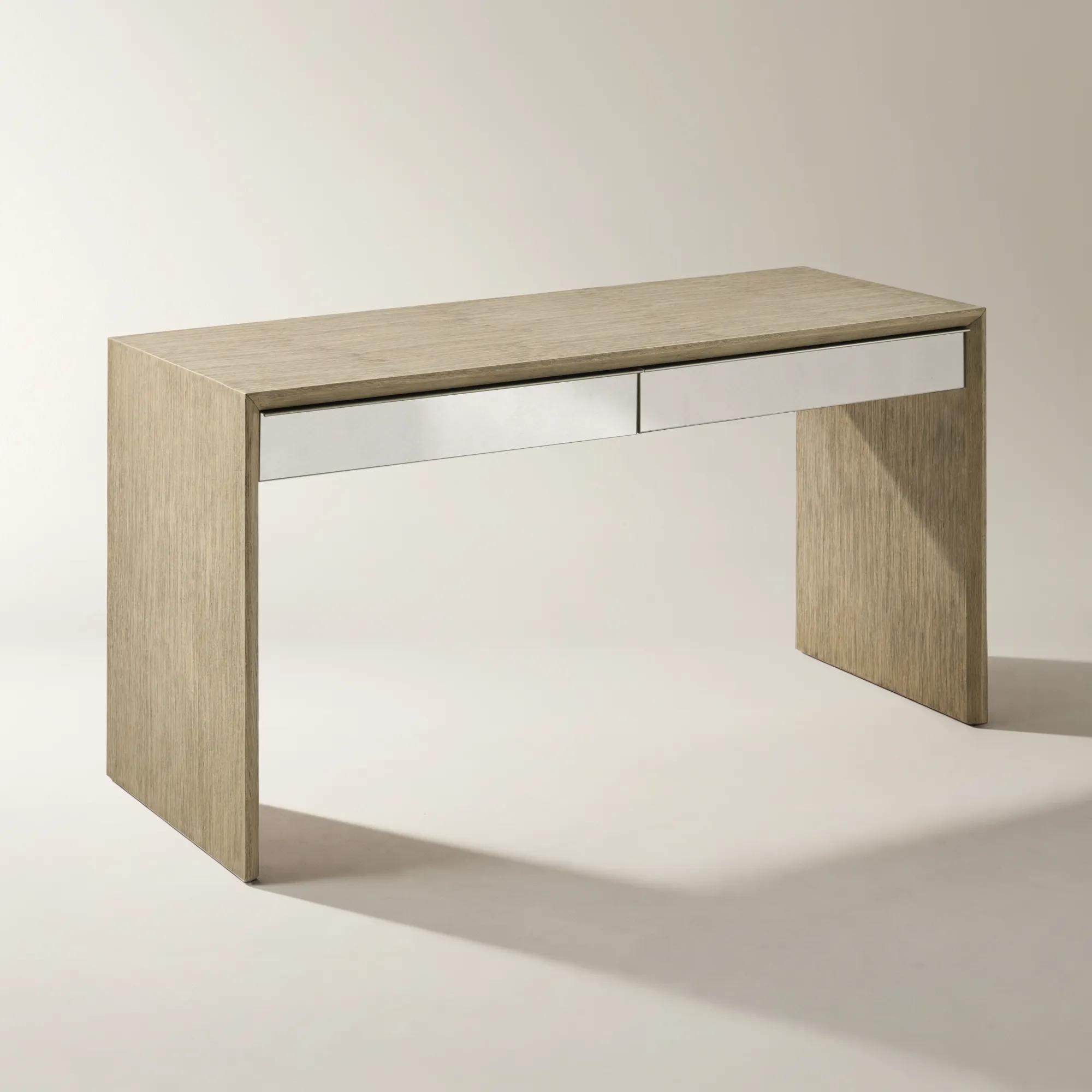Glimmer Mirrored 2-Drawer Sea Drift Oak Desk (62")