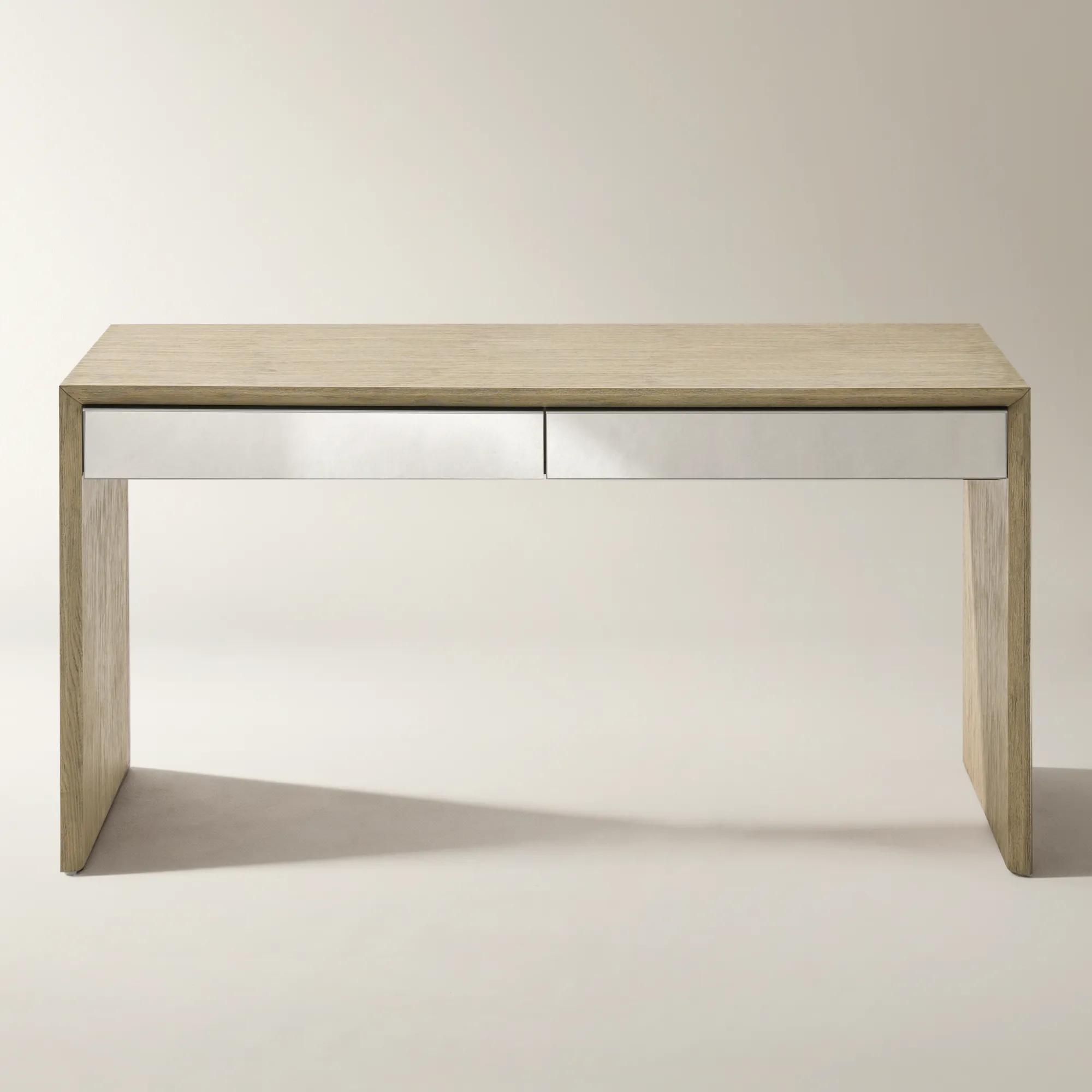 Glimmer Mirrored 2-Drawer Sea Drift Oak Desk (62")