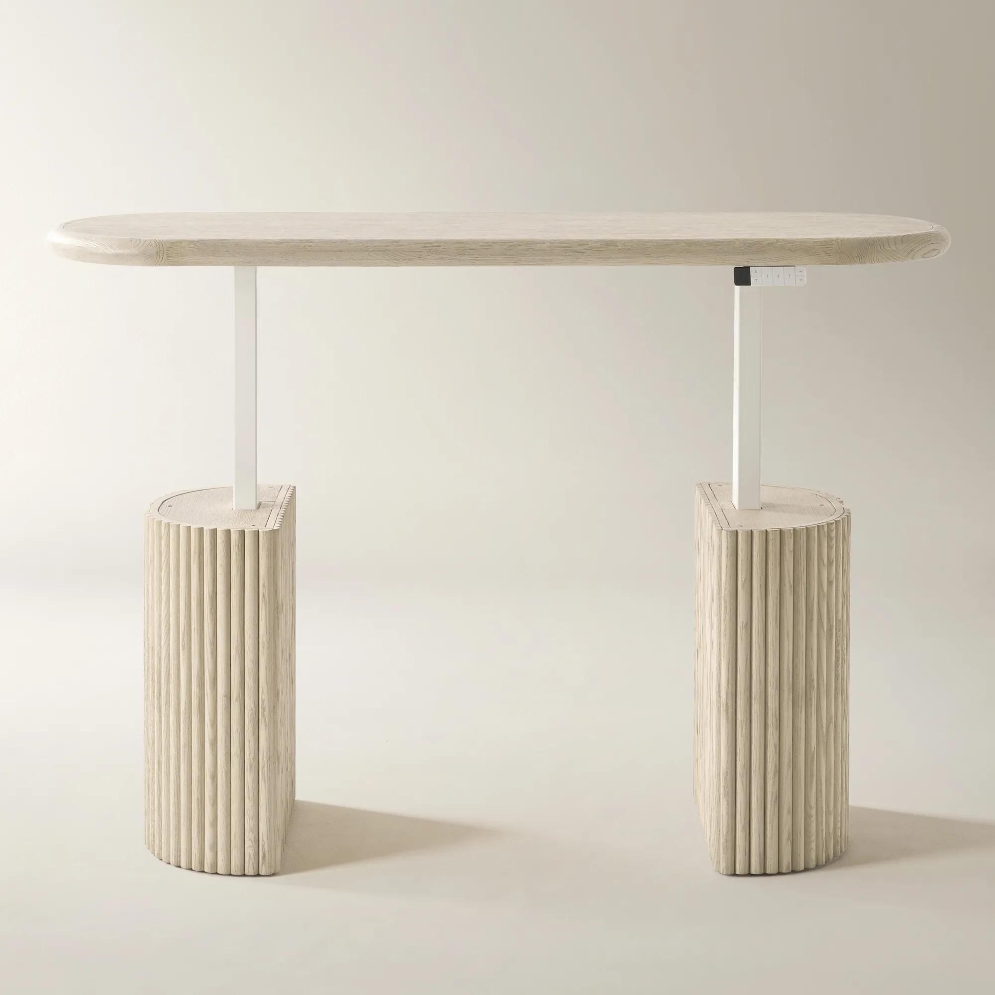 Stria Oval Reeded White Oak Electric Lift Desk (68")