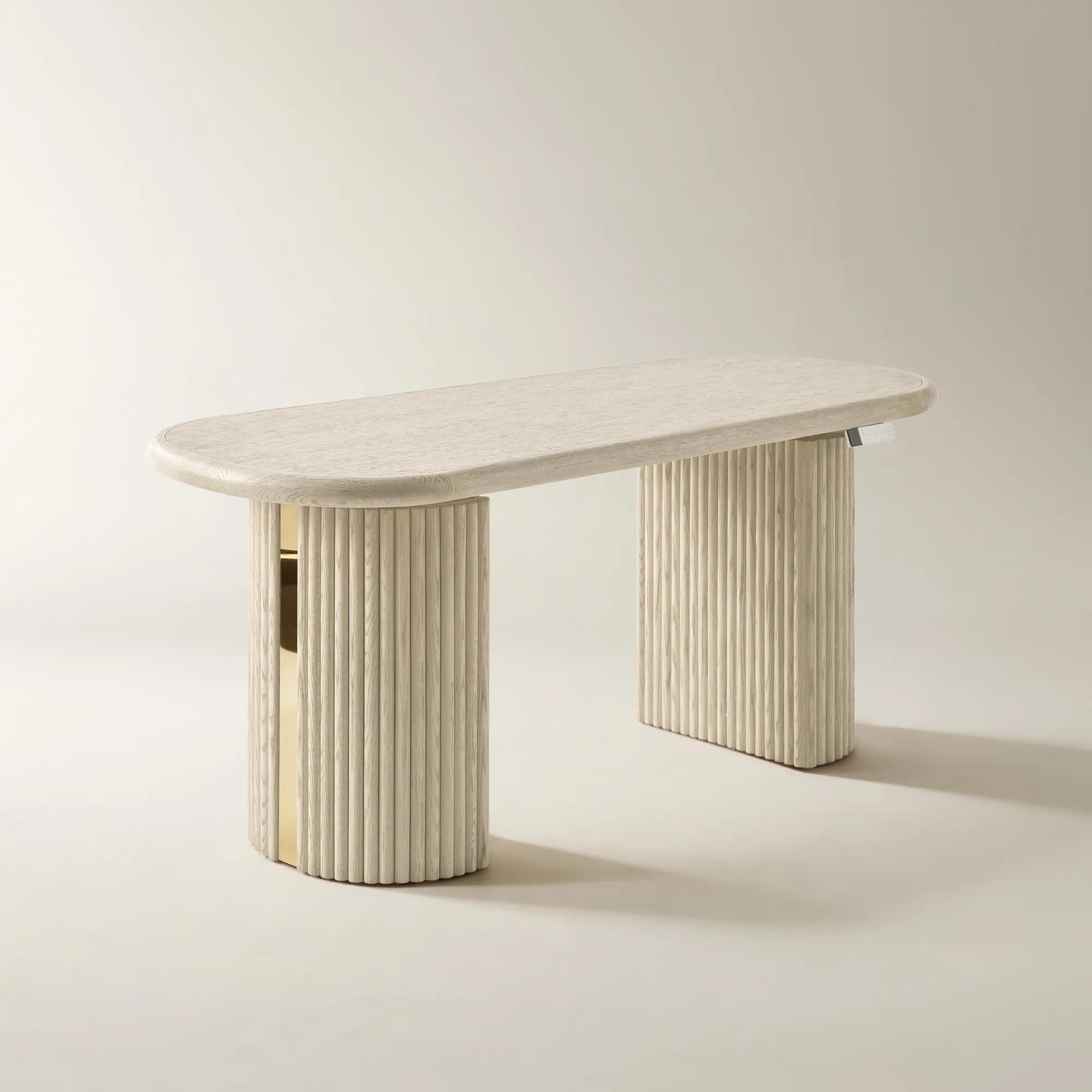 Stria Oval Reeded White Oak Electric Lift Desk (68")