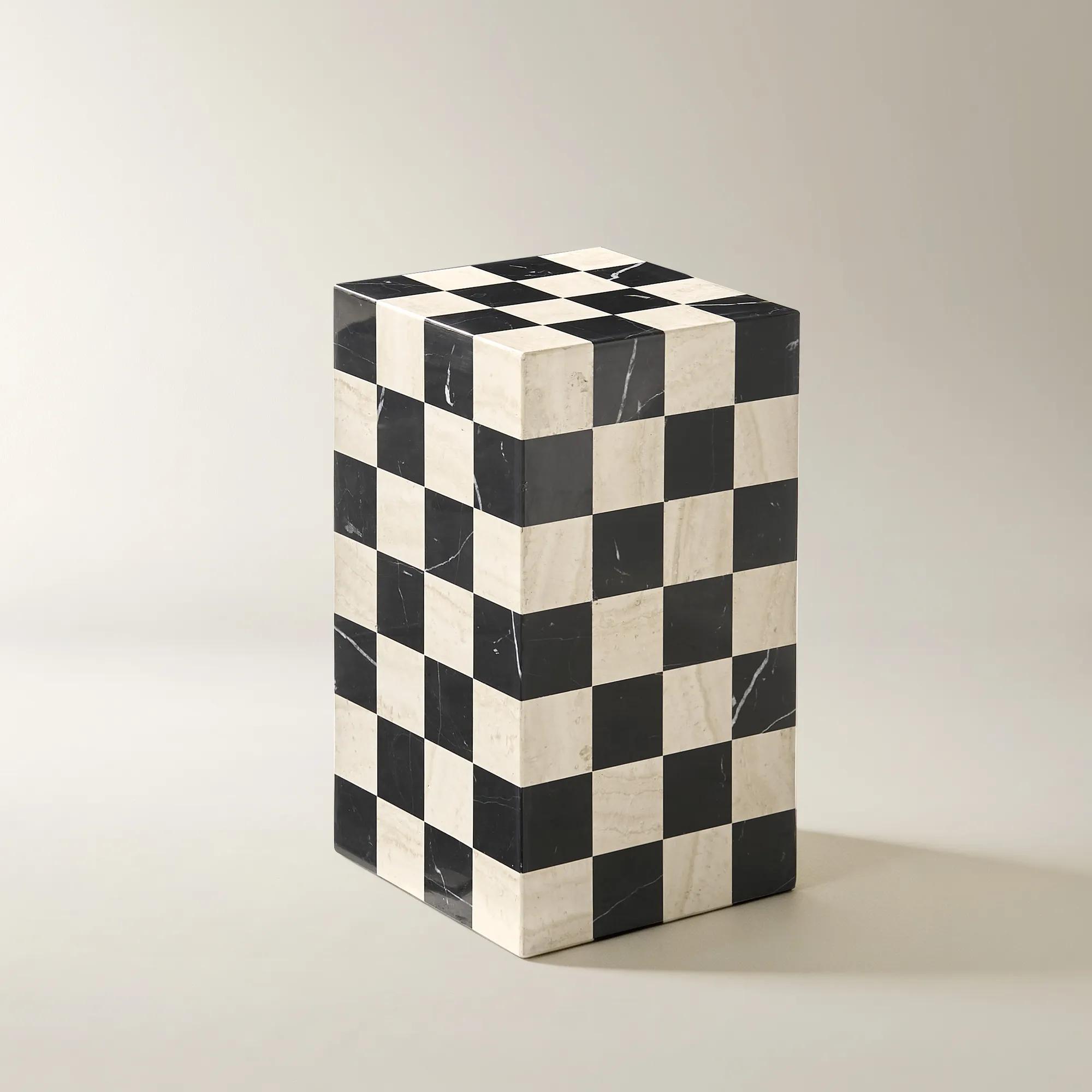 Chessa Square Chequered Marble End Table (12")