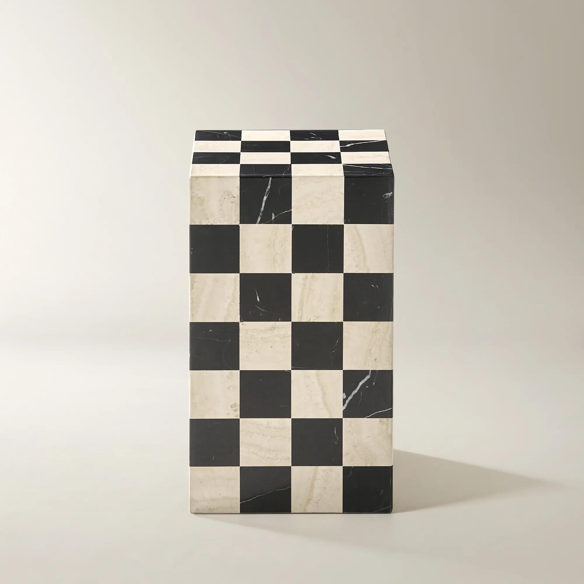 Chessa Square Chequered Marble End Table (12")