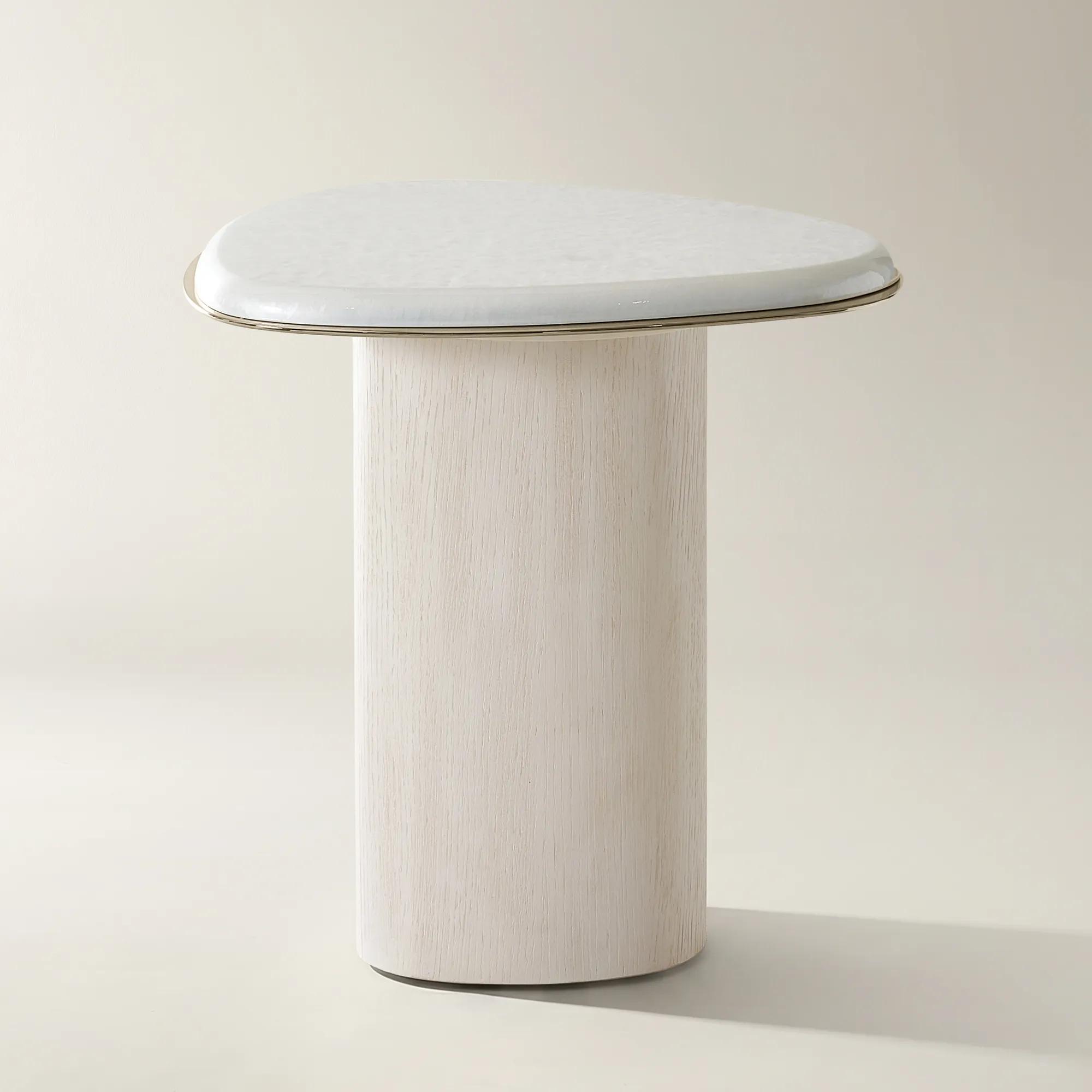Lumina Bleached Oak End Table With Pearl Lacquered Top (18")