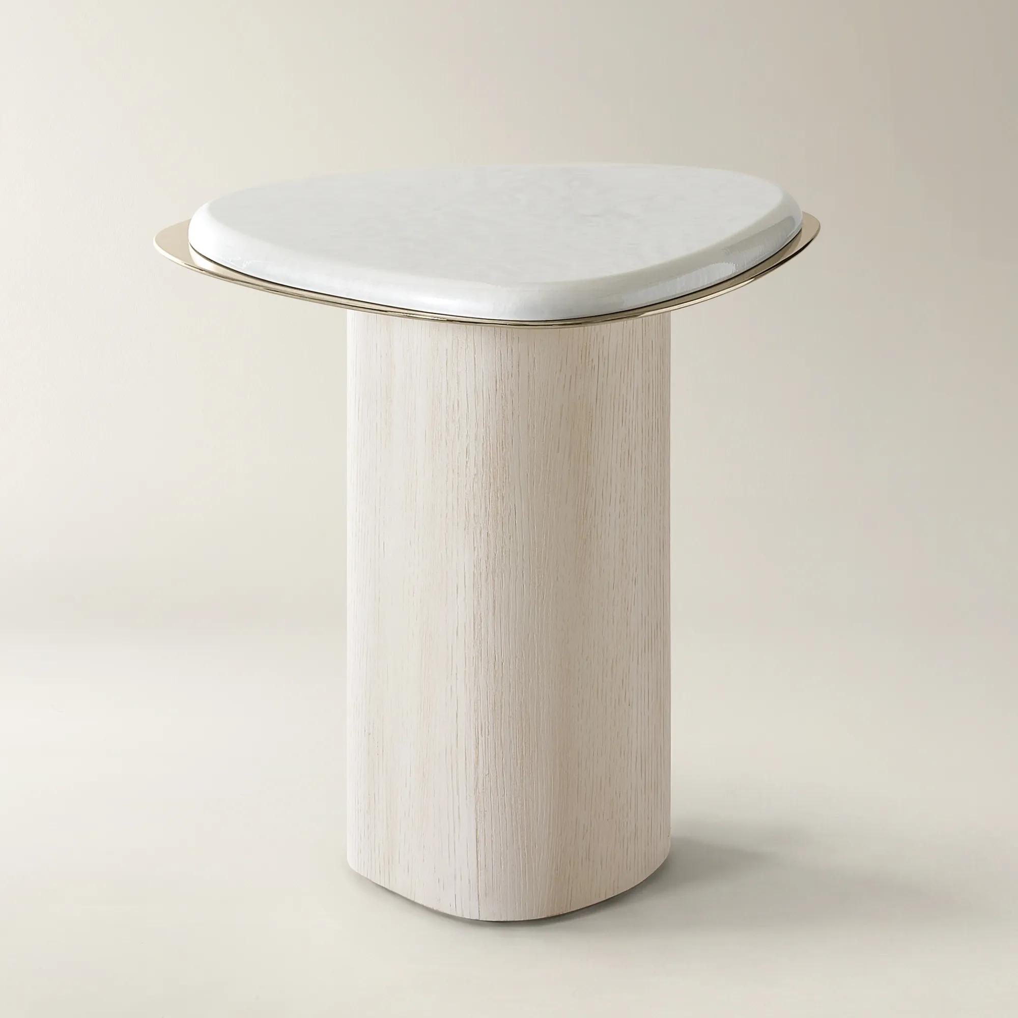 Lumina Bleached Oak End Table With Pearl Lacquered Top (18")