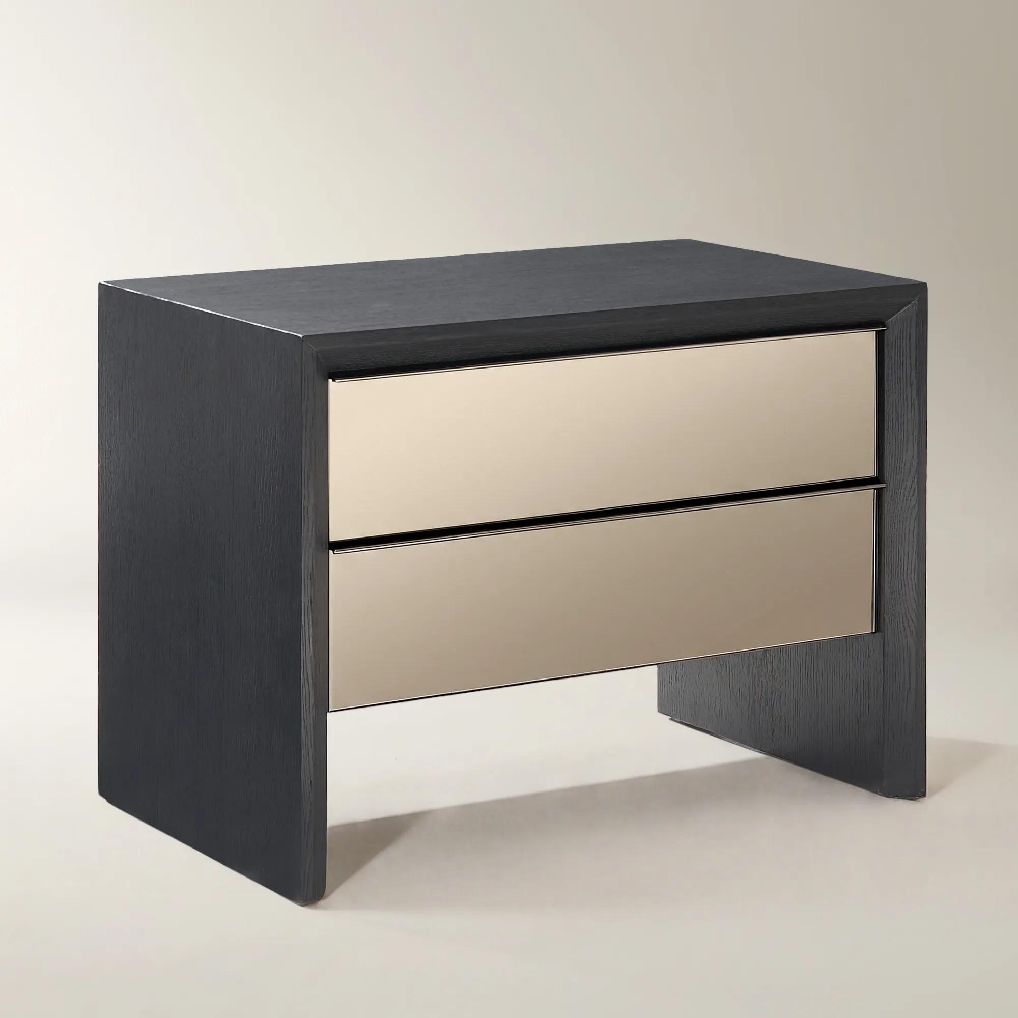 Glimmer Mirrored Black Oak 2-Drawer Nightstand (32")