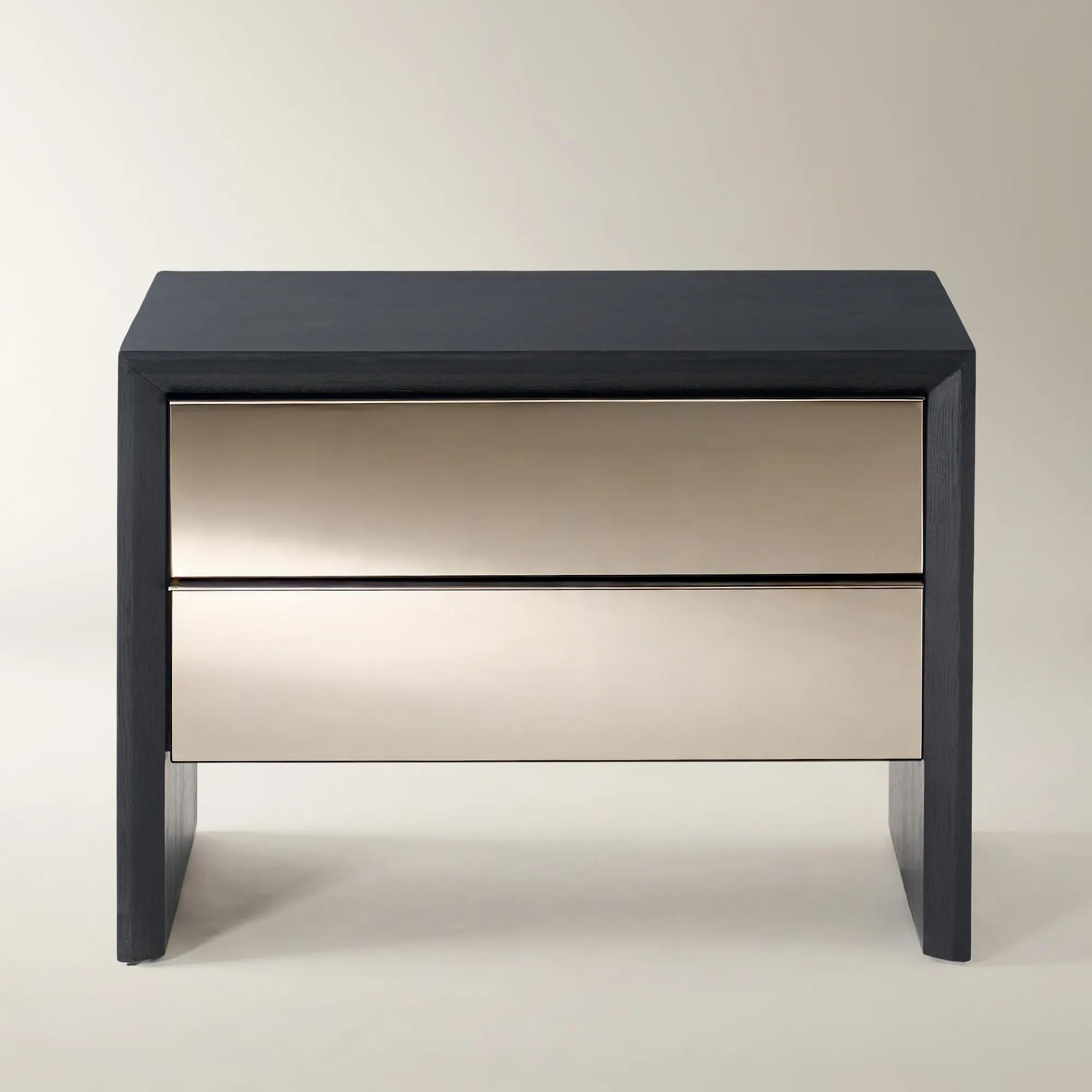 Glimmer Mirrored Black Oak 2-Drawer Nightstand (32")