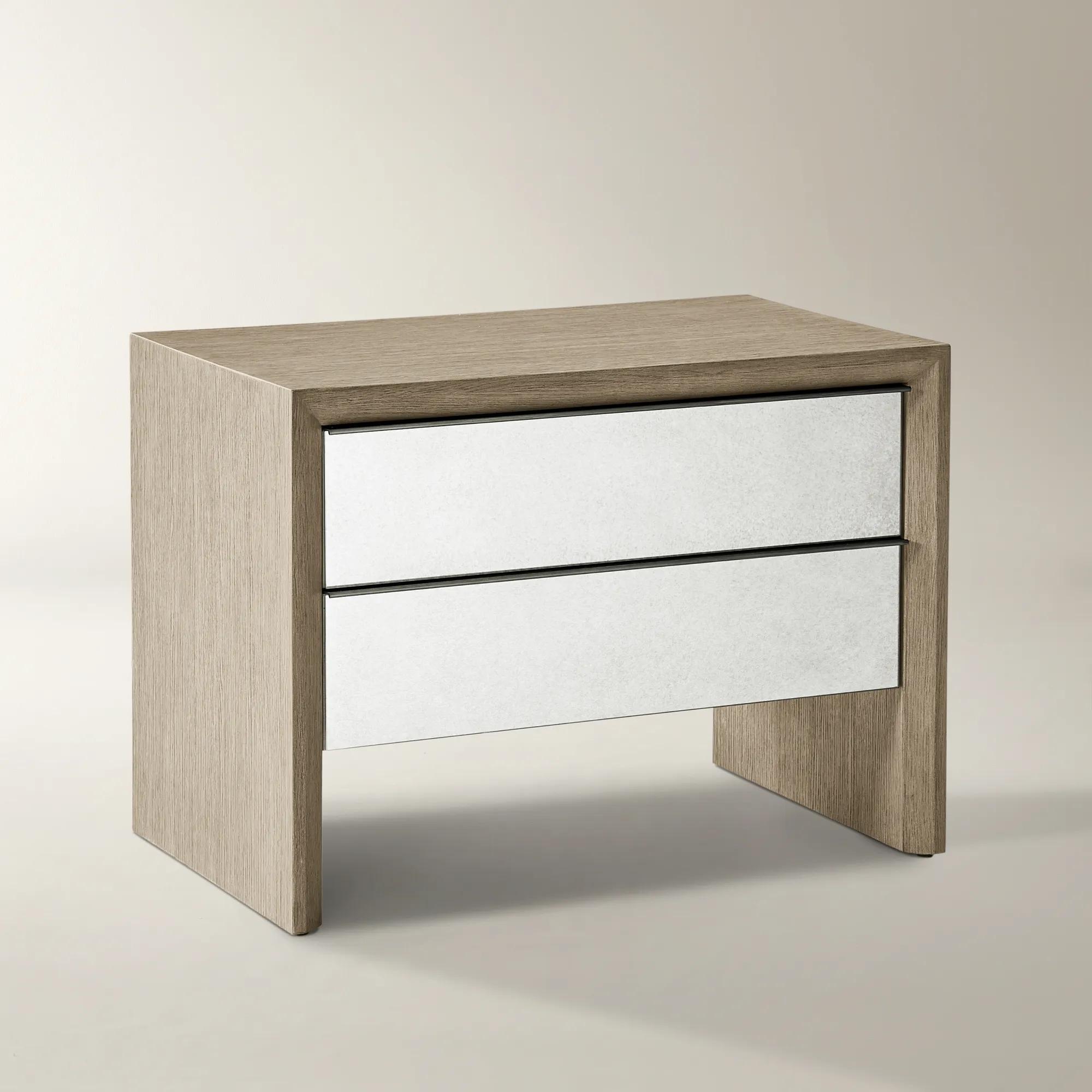 Glimmer Mirrored Seadrift Oak 2-Drawer Nightstand (32")