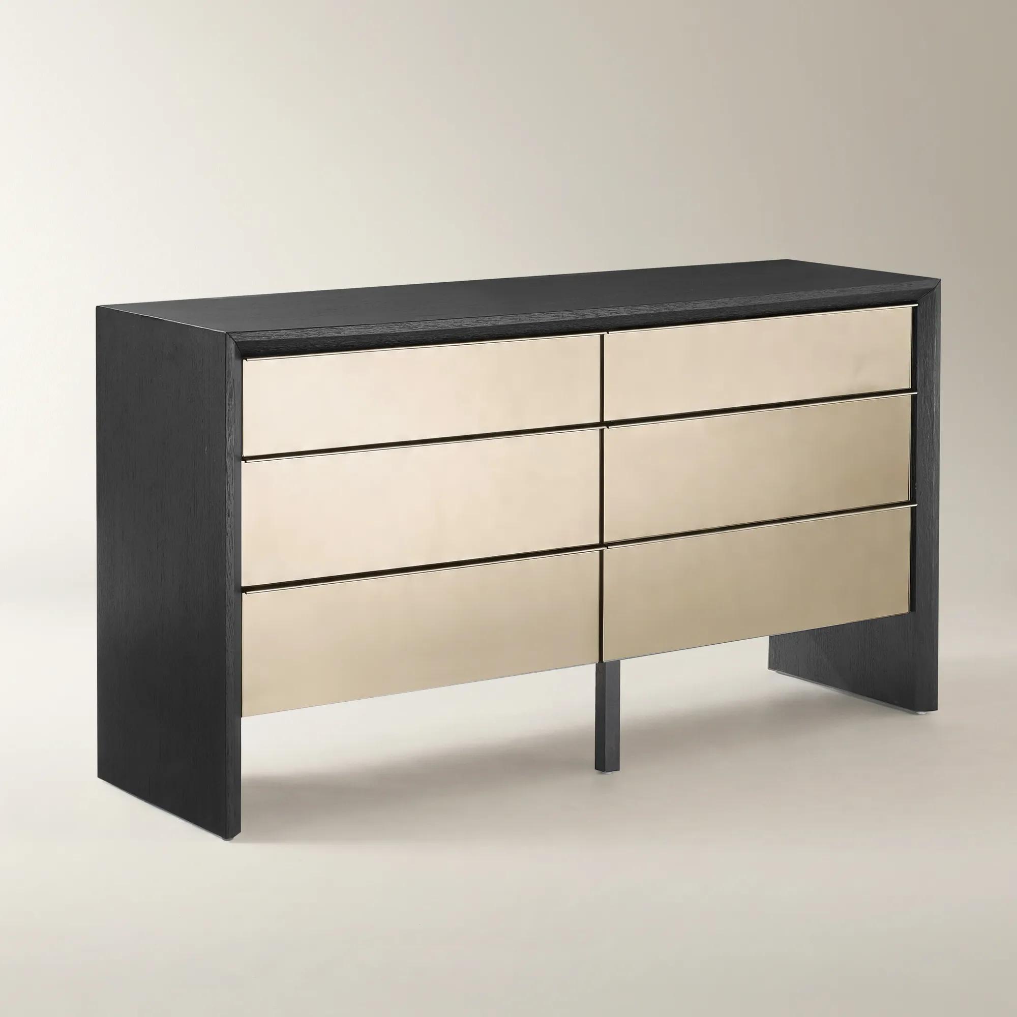 Glimmer Mirrored Black Oak 6-Drawer Dresser (65")