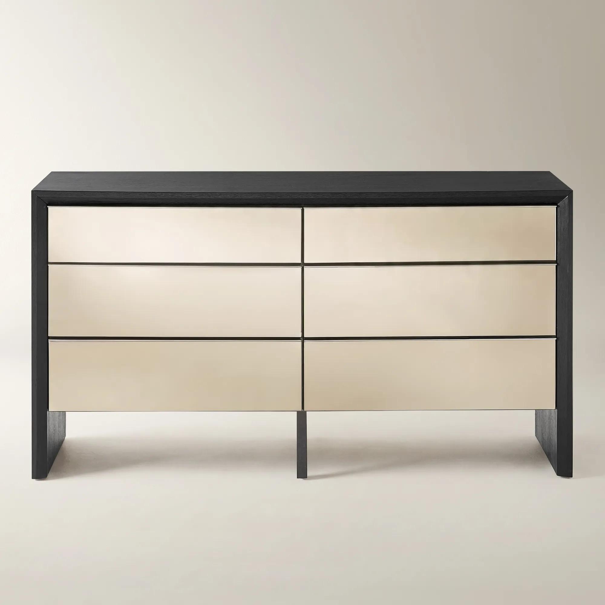 Glimmer Mirrored Black Oak 6-Drawer Dresser (65")