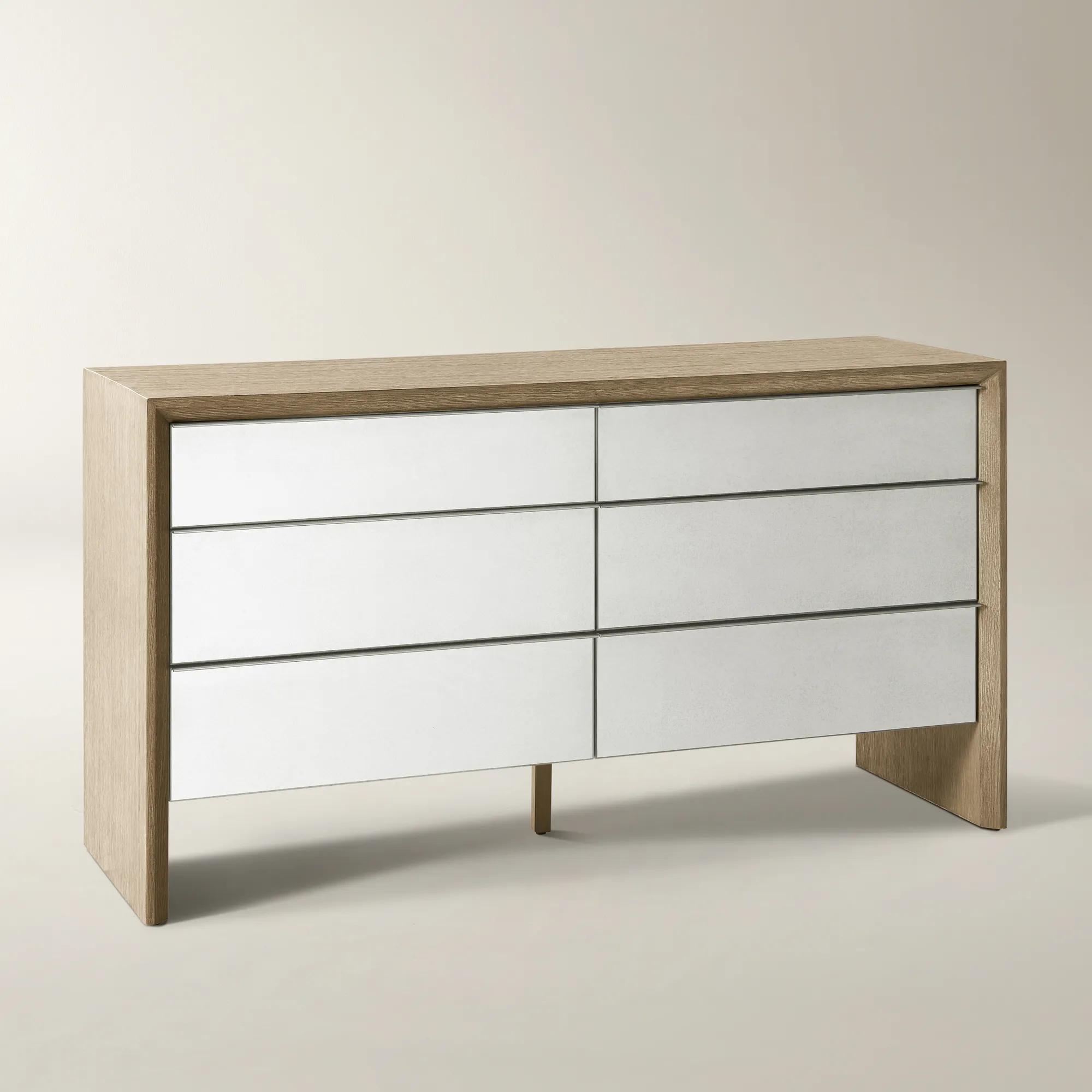 Glimmer Mirrored Seadrift Oak 6-Drawer Dresser (65")