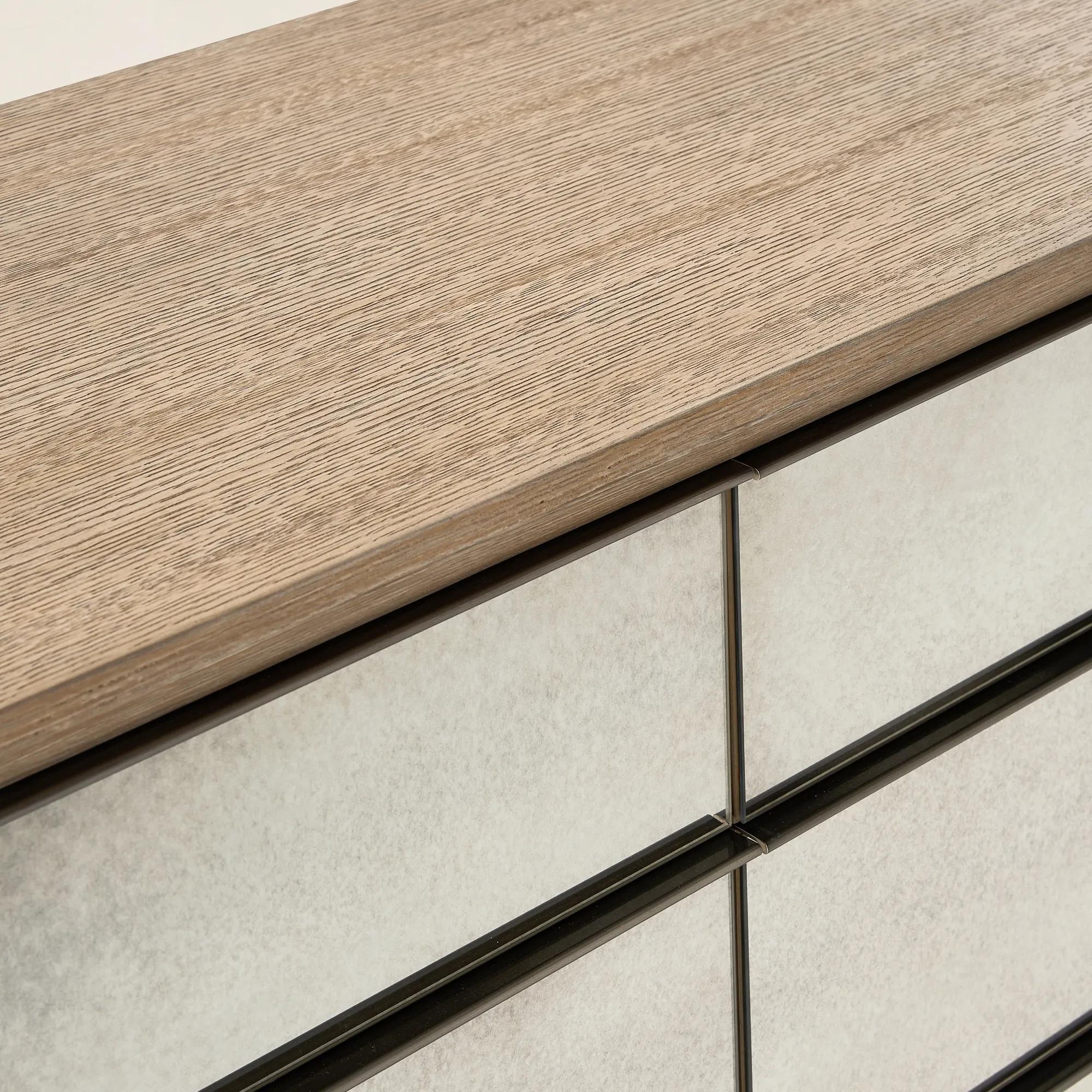 Glimmer Mirrored Seadrift Oak 6-Drawer Dresser (65")