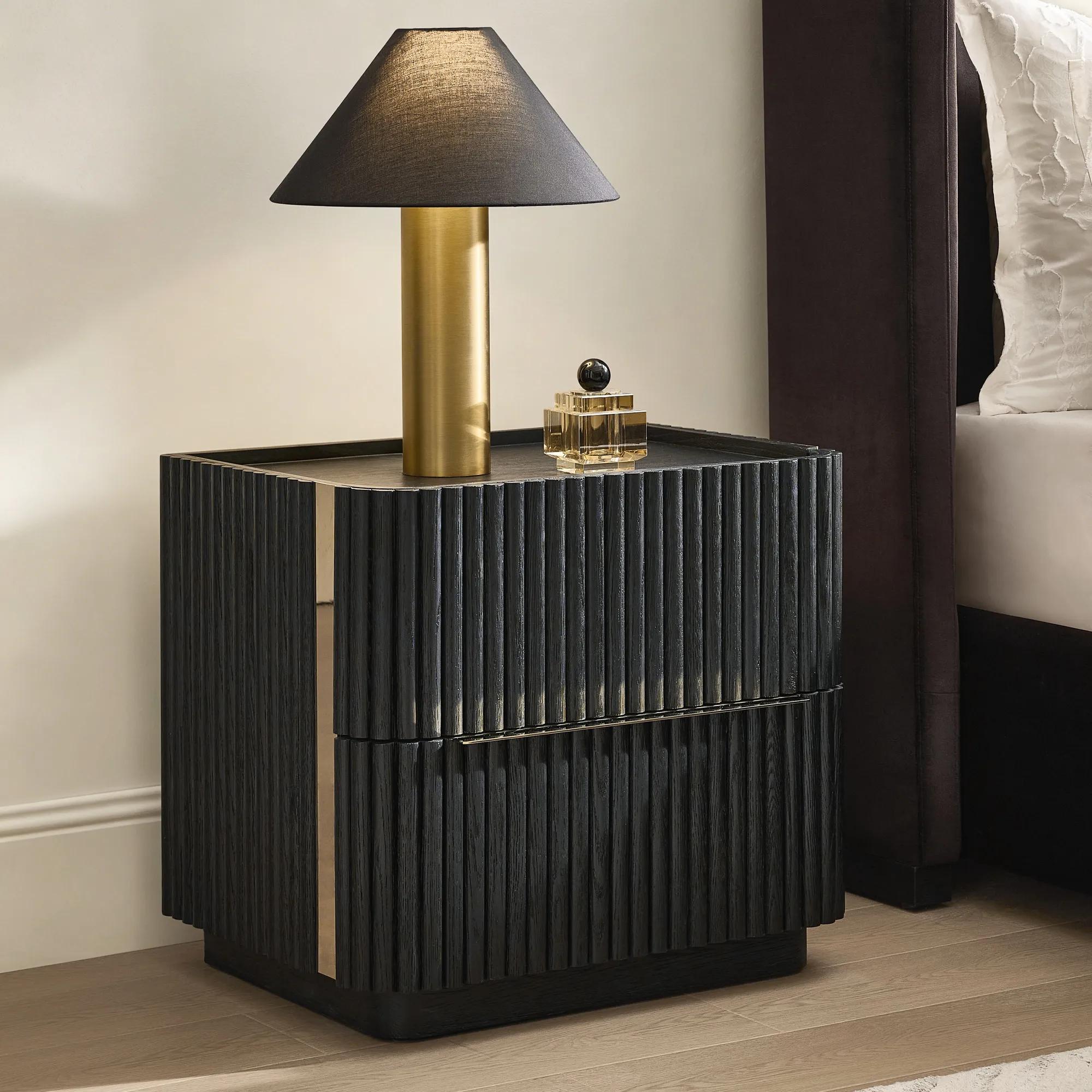 Stria Reeded Black Oak 2-Drawer Nightstand (26")