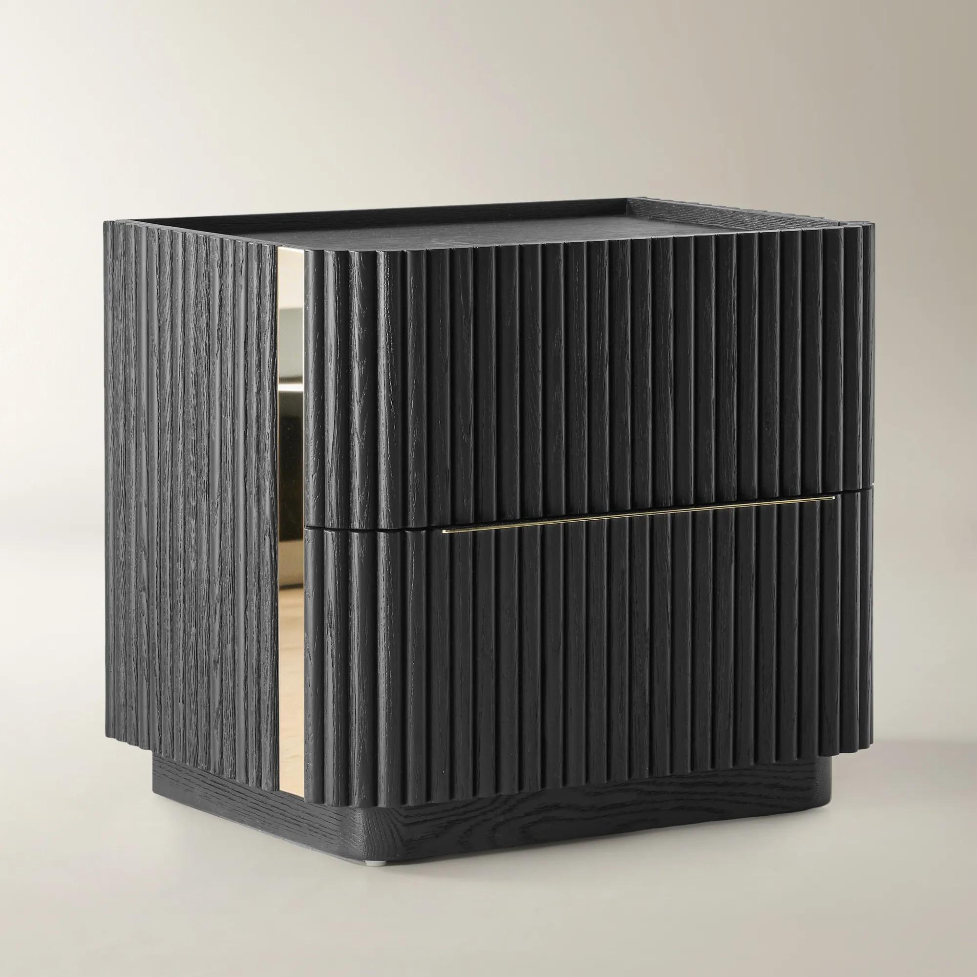 Stria Reeded Black Oak 2-Drawer Nightstand (26")