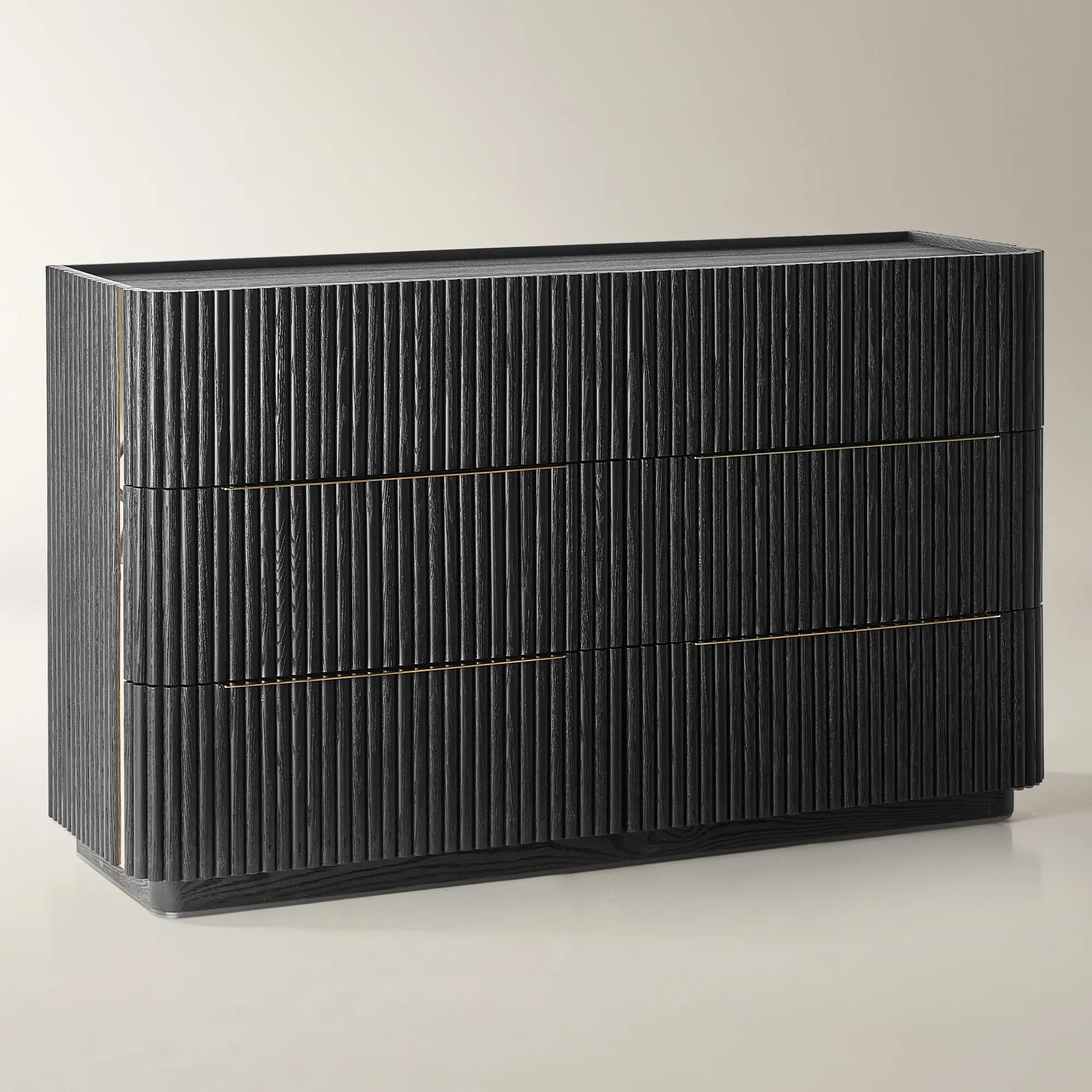 Stria Reeded Black Oak 6-Drawer Dresser (64.5")