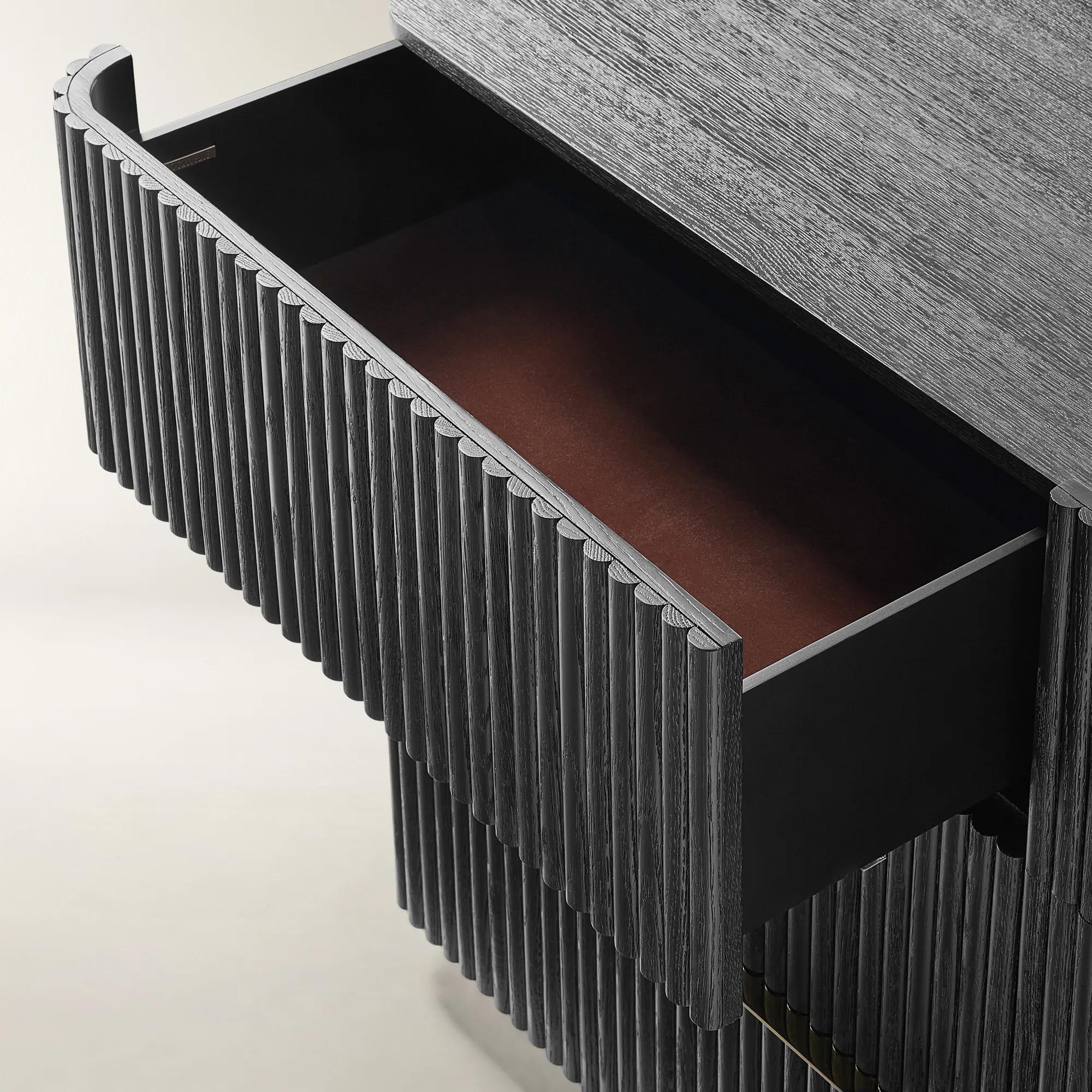 Stria Reeded Black Oak 6-Drawer Dresser (64.5")