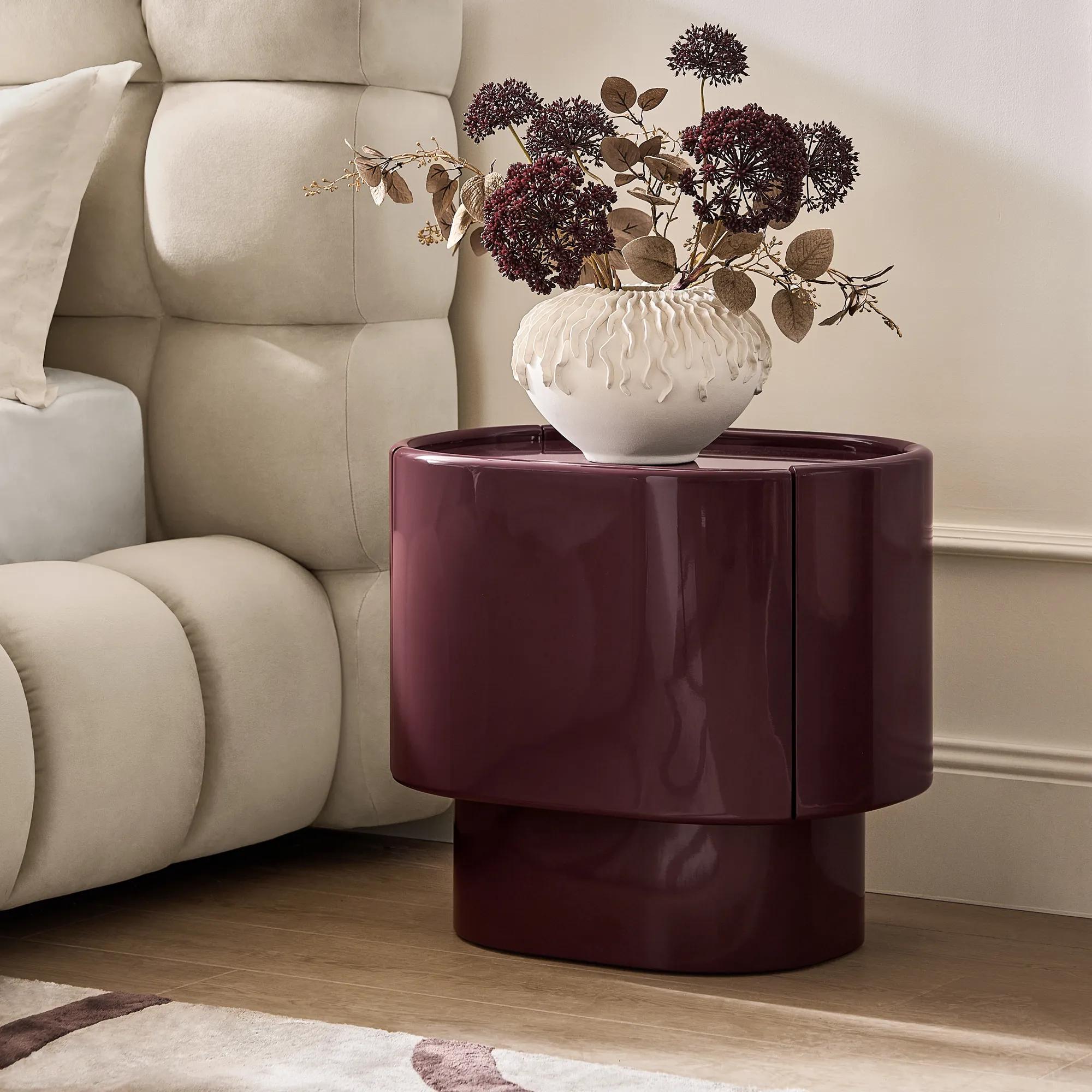 Velar Lacquered Ox Blood 1-Drawer Nightstand With Glass Top (24")
